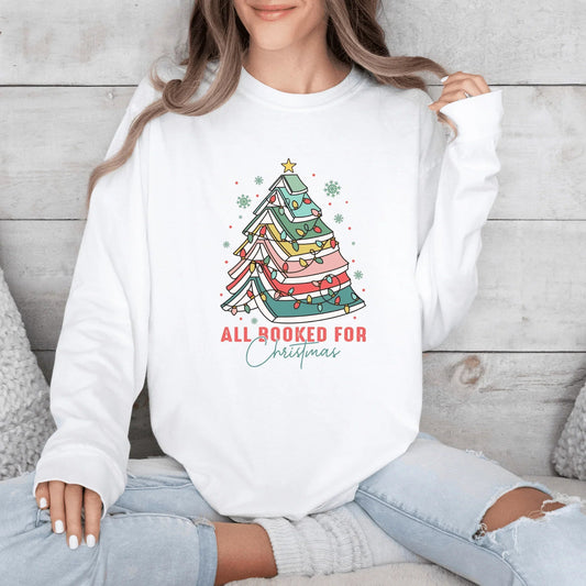 All Booked for Christmas Crewneck SweatshirtAll Booked for Christmas Sweatshirt | Book Lover Christmas Tee or Crewneck | Holiday Reading Shirt | Cozy Christmas Bookworm Gift