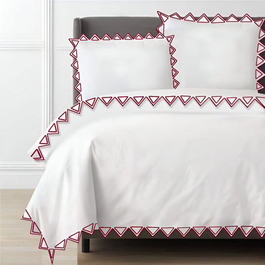 Ashley 400TC Cotton Traingle Embroidery Sateen Solid Duvet Cover Set
