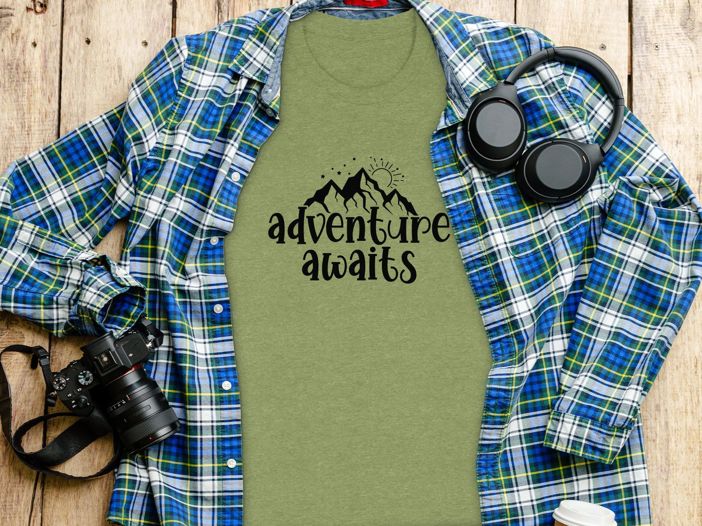 Adventure Awaits With Mountain and Stars Graphic T-Shirt