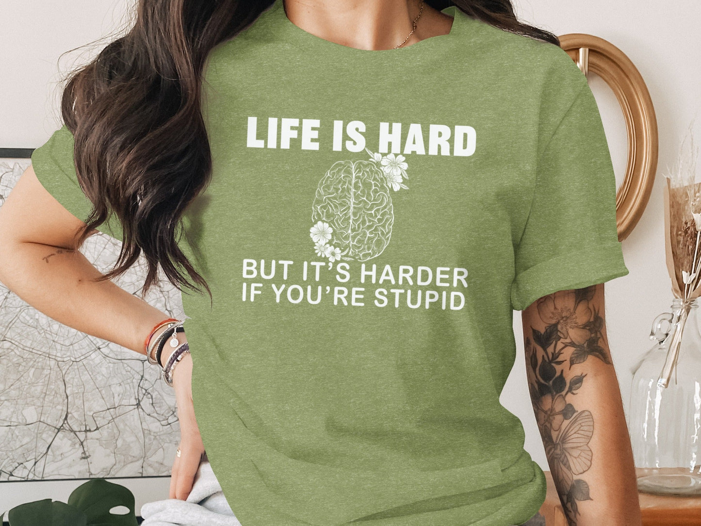 Life is Hard Brain With Flowers Graphic Novelty T-Shirt