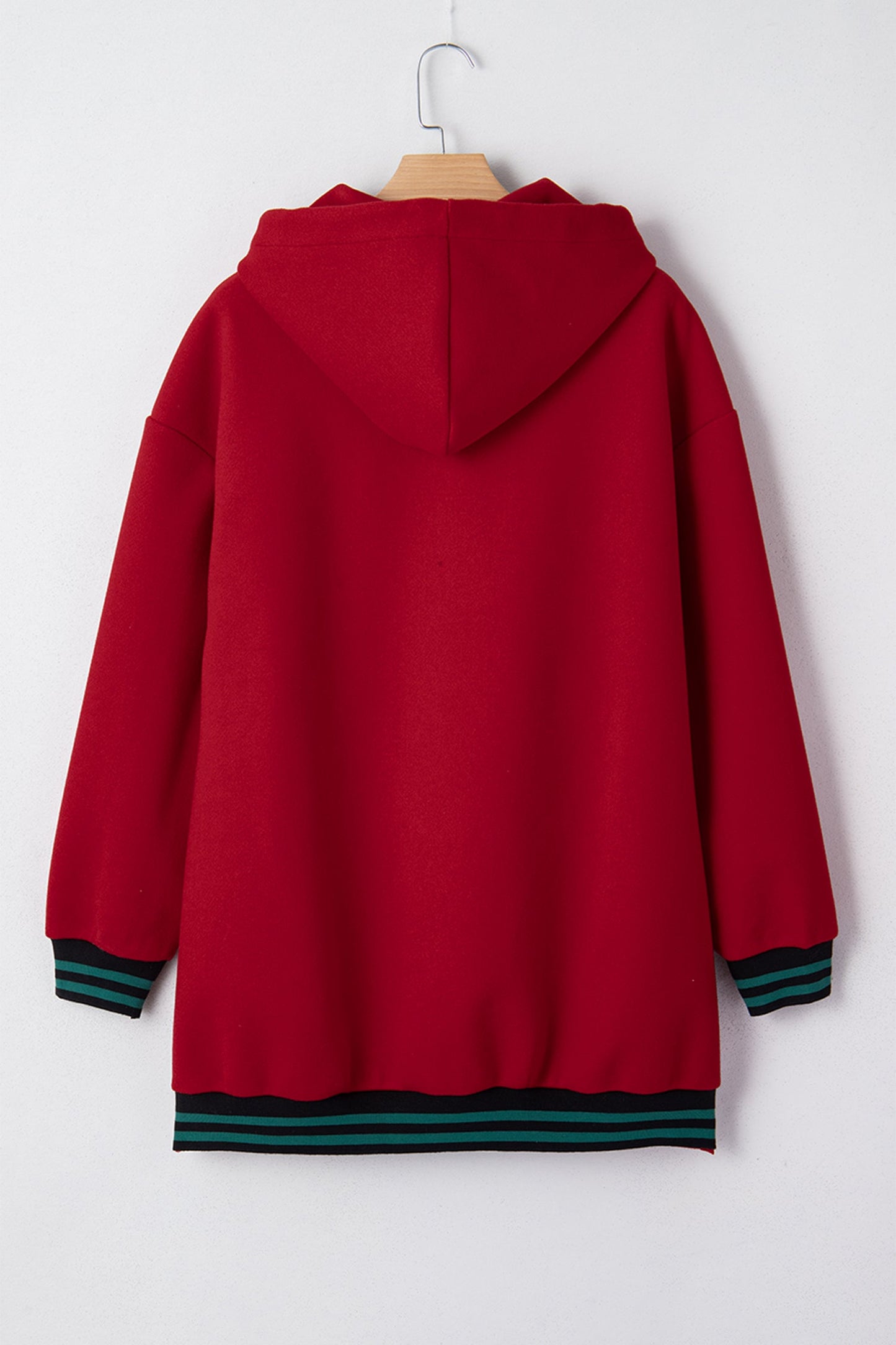 Racing Red Contrast Cuffed Drop Shoulder Zip up Tunic Hoodie