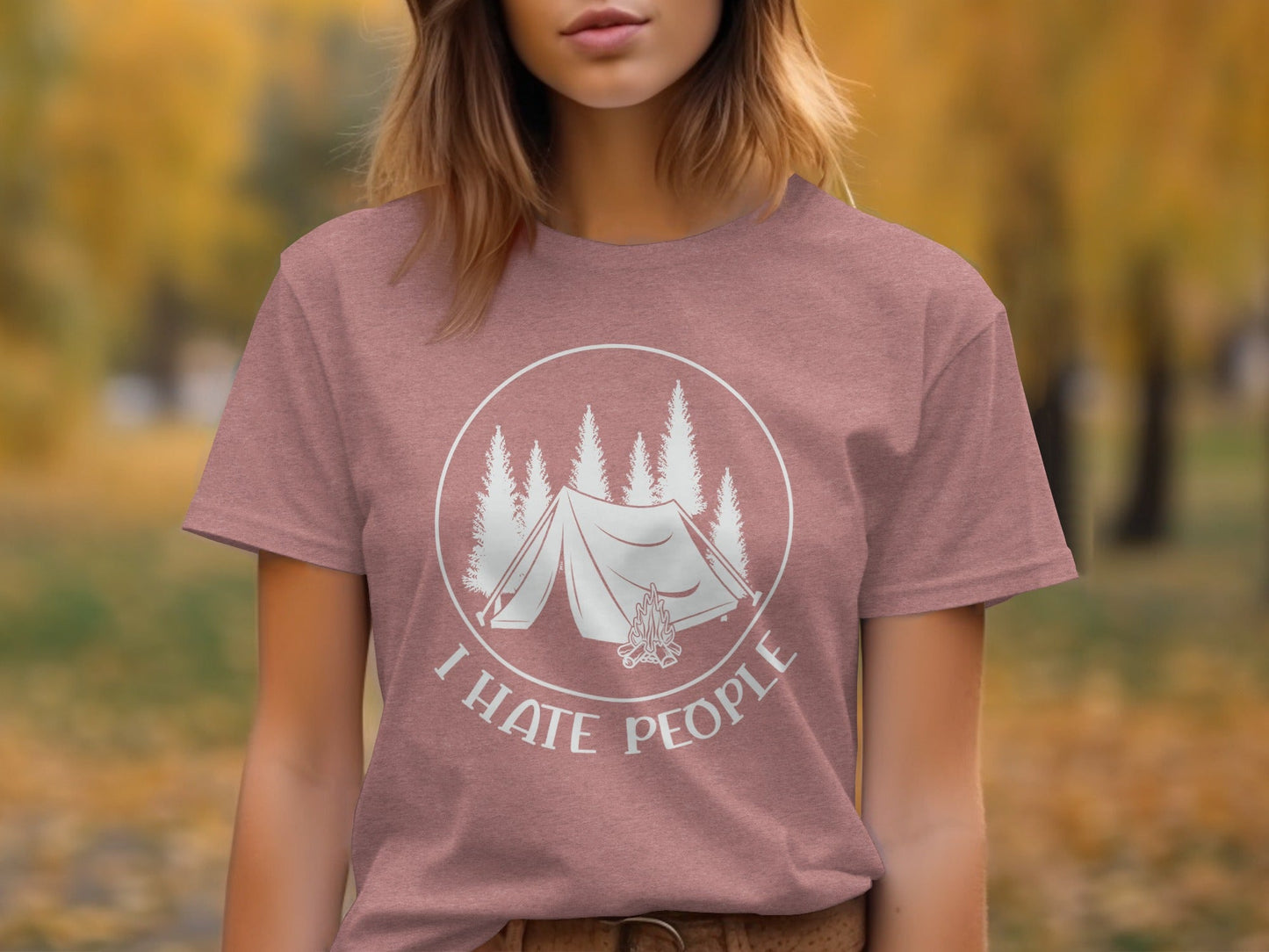 I Hate People Camping Tent Trees Graphic Illustration T-Shirt