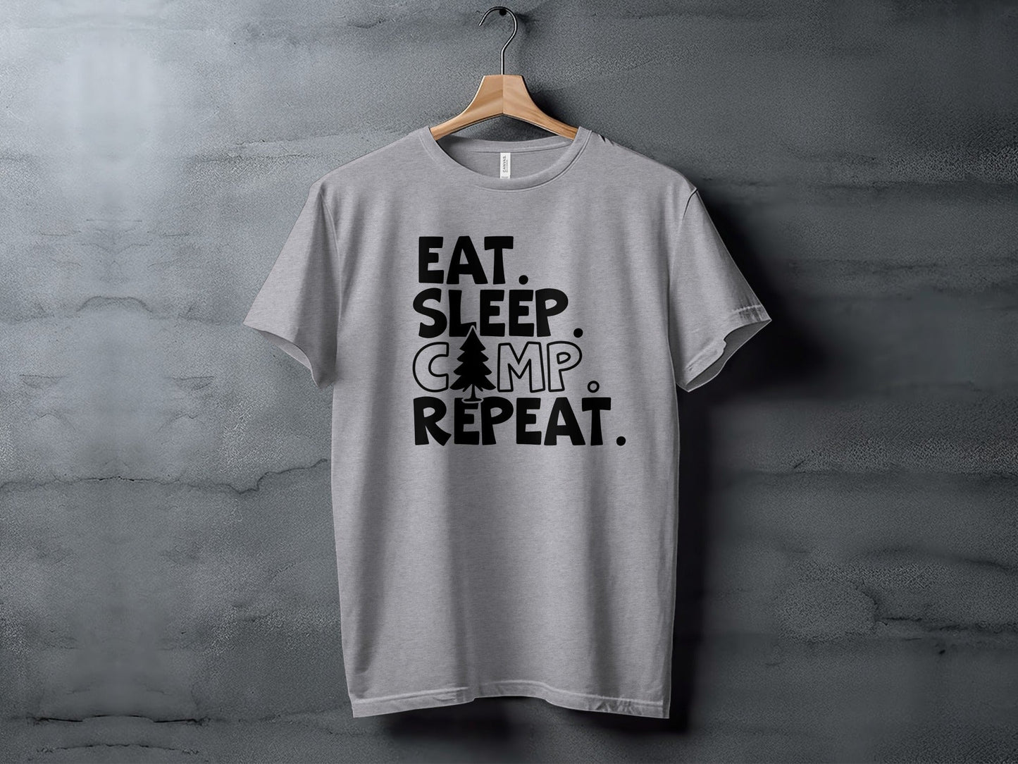 Eat Sleep Camp Repeat With Pine Tree Graphic T-Shirt