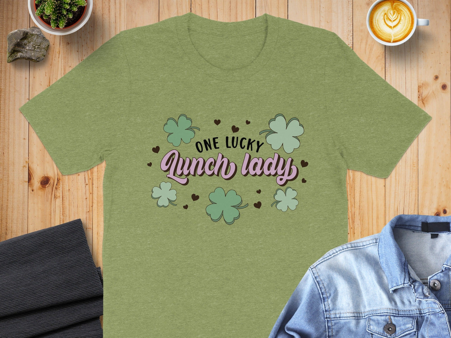 One Lucky Lunch Lady With Clovers St Patricks Day T-Shirt