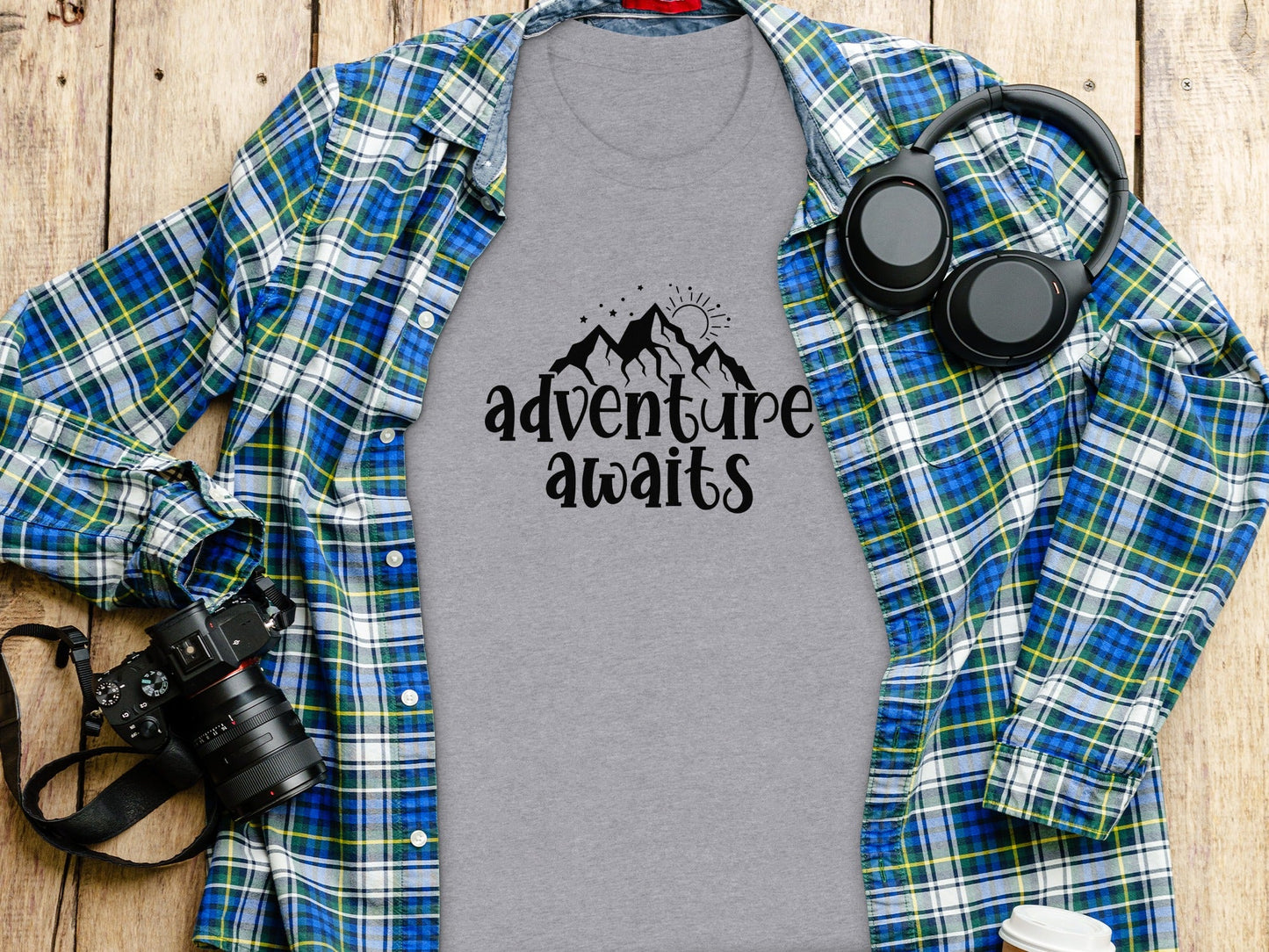 Adventure Awaits With Mountain and Stars Graphic T-Shirt