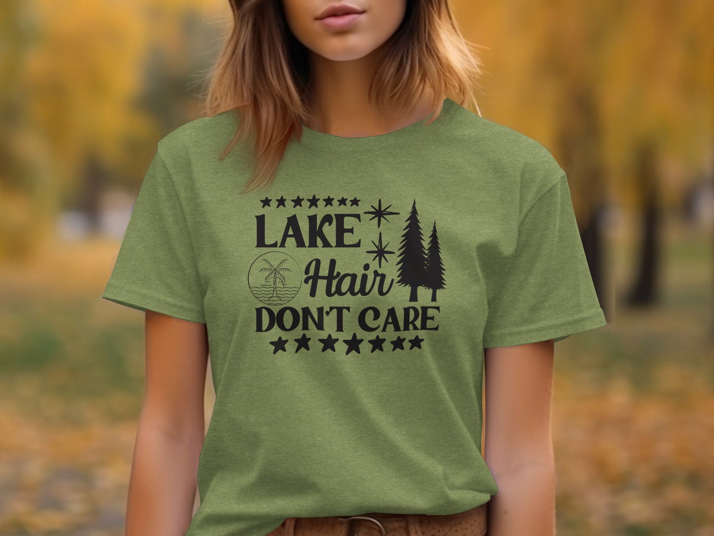 Lake with Hair Don't Care Graphic Image Printed T-Shirt