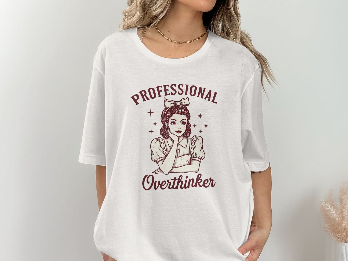 Professional Overthinker Cute Retro Girl Illustration T-Shirt