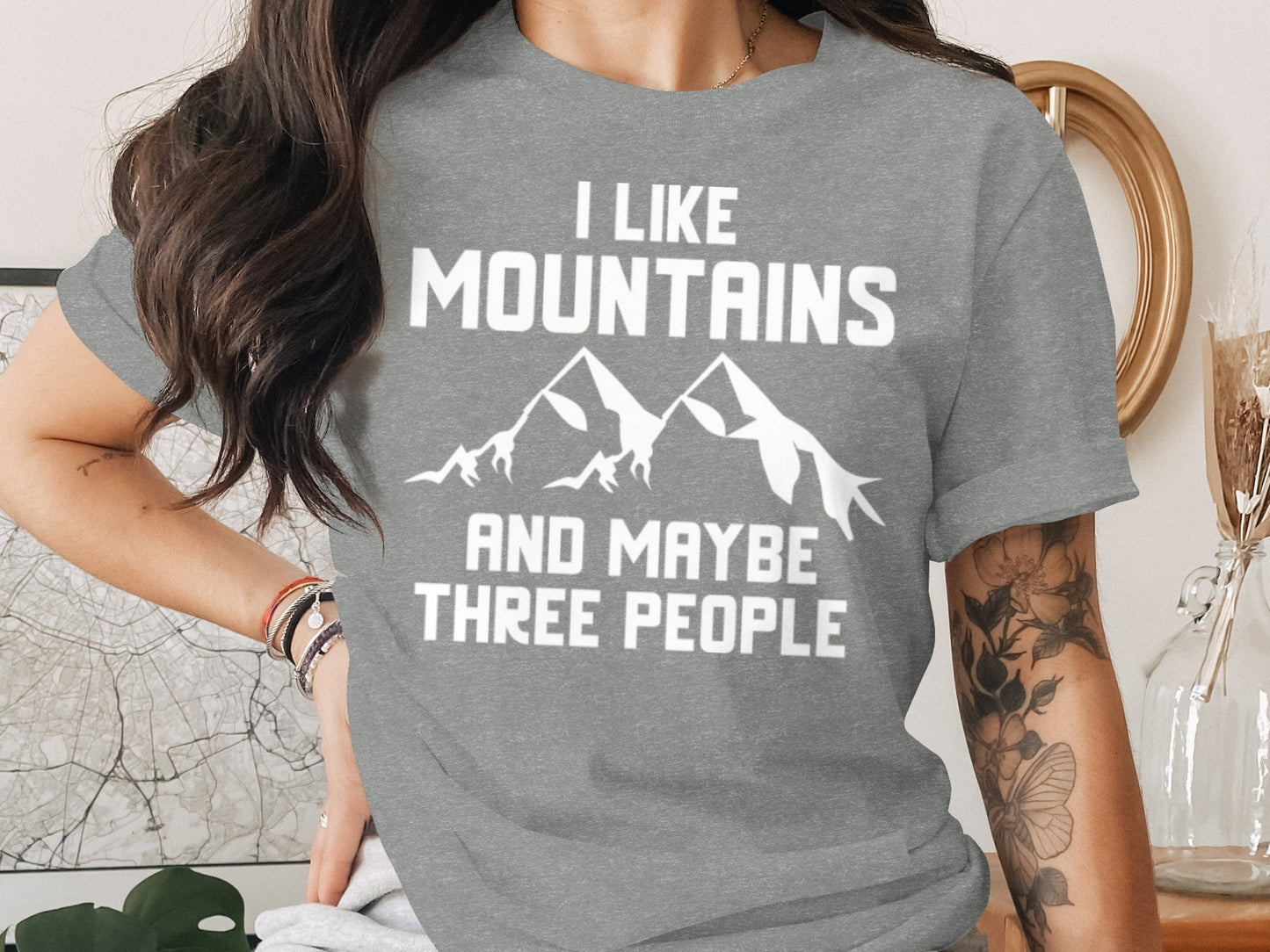 I Like Mountains And Maybe Three People Funny T-Shirt