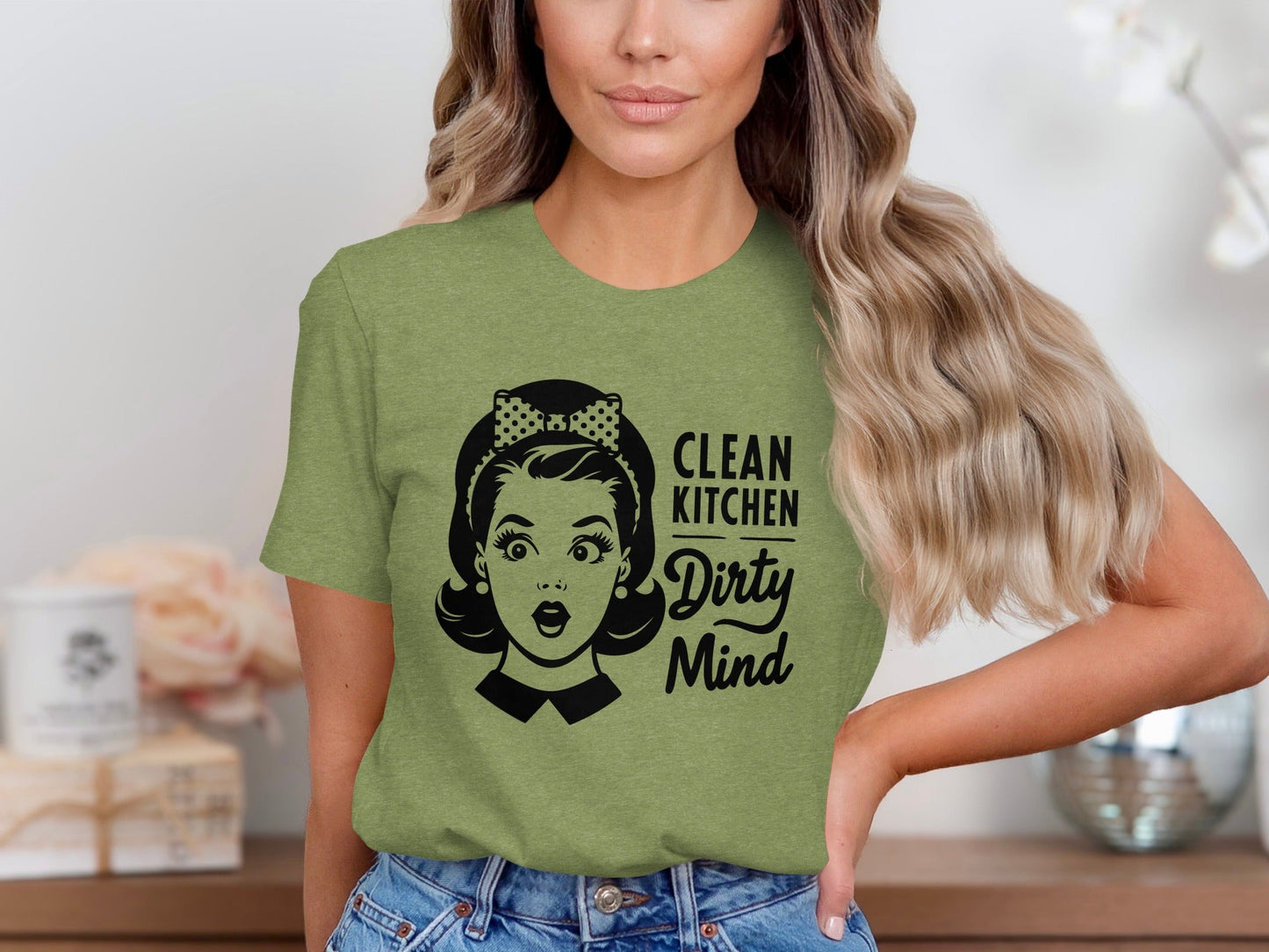 Clean Kitchen Dirty Mind Retro Woman Funny Graphic T-Shirt
