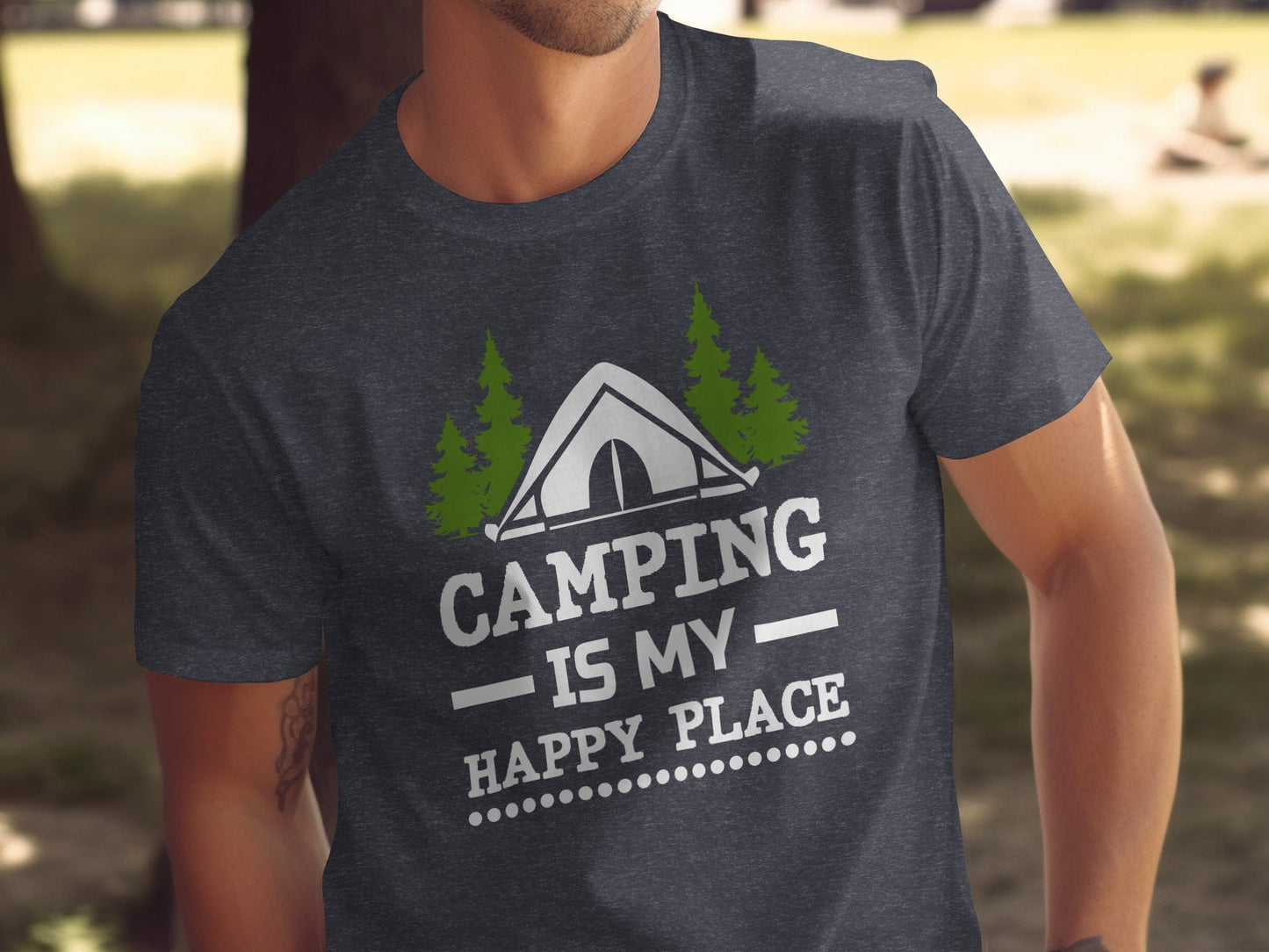 Camping Is My Happy Place Tent And Trees Graphic T-Shirt