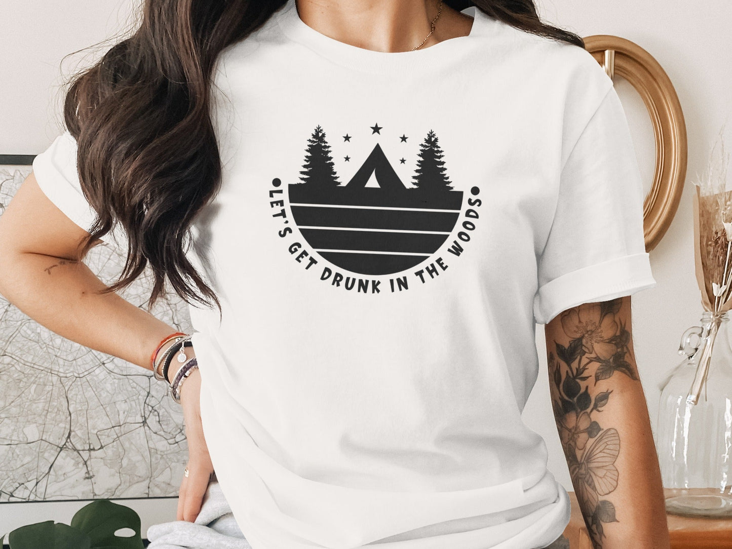 Let's Get Drunk In The Woods Camping Adventure T-Shirt