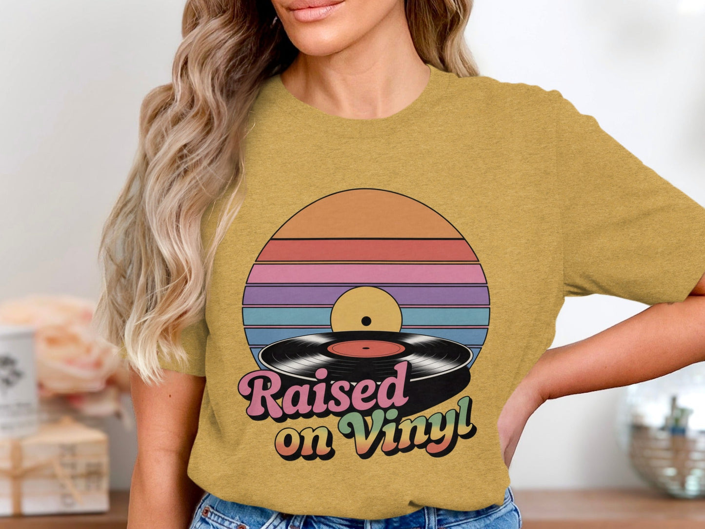 Raised On Vinyl Vintage Retro Style Design Graphic T-Shirt