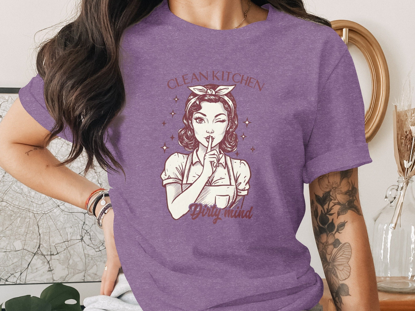 Clean Kitchen Dirty Mind Retro Woman Graphic T-Shirt