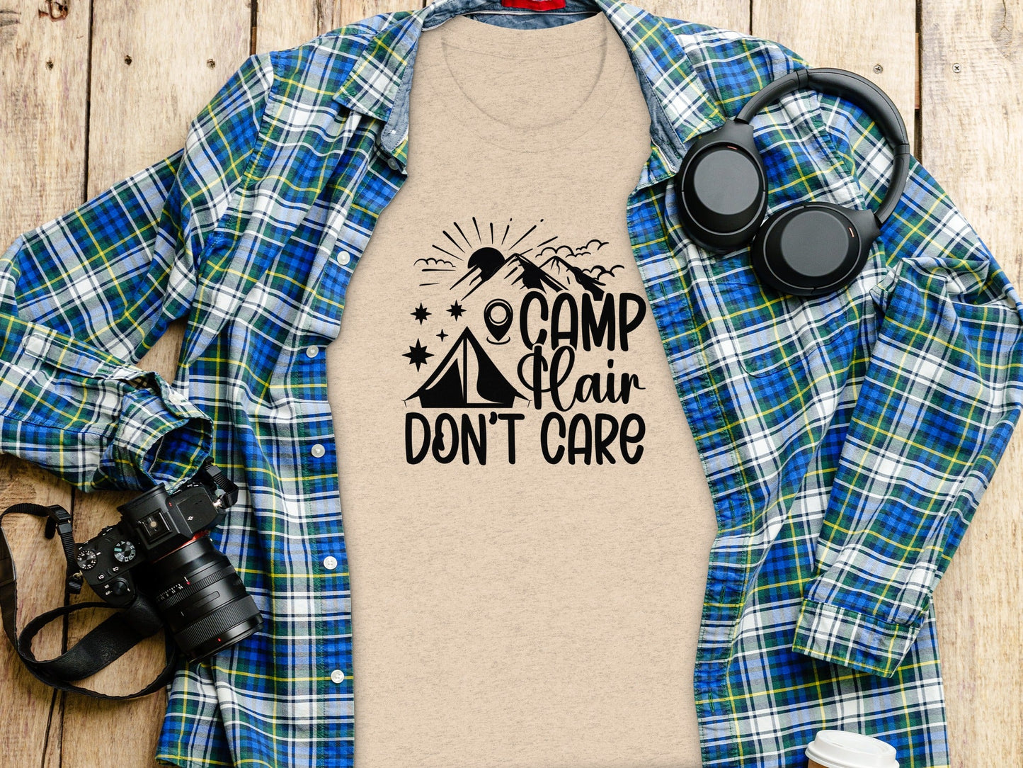 Camp Hair Dont Care with Mountain Scene Graphic T-Shirt