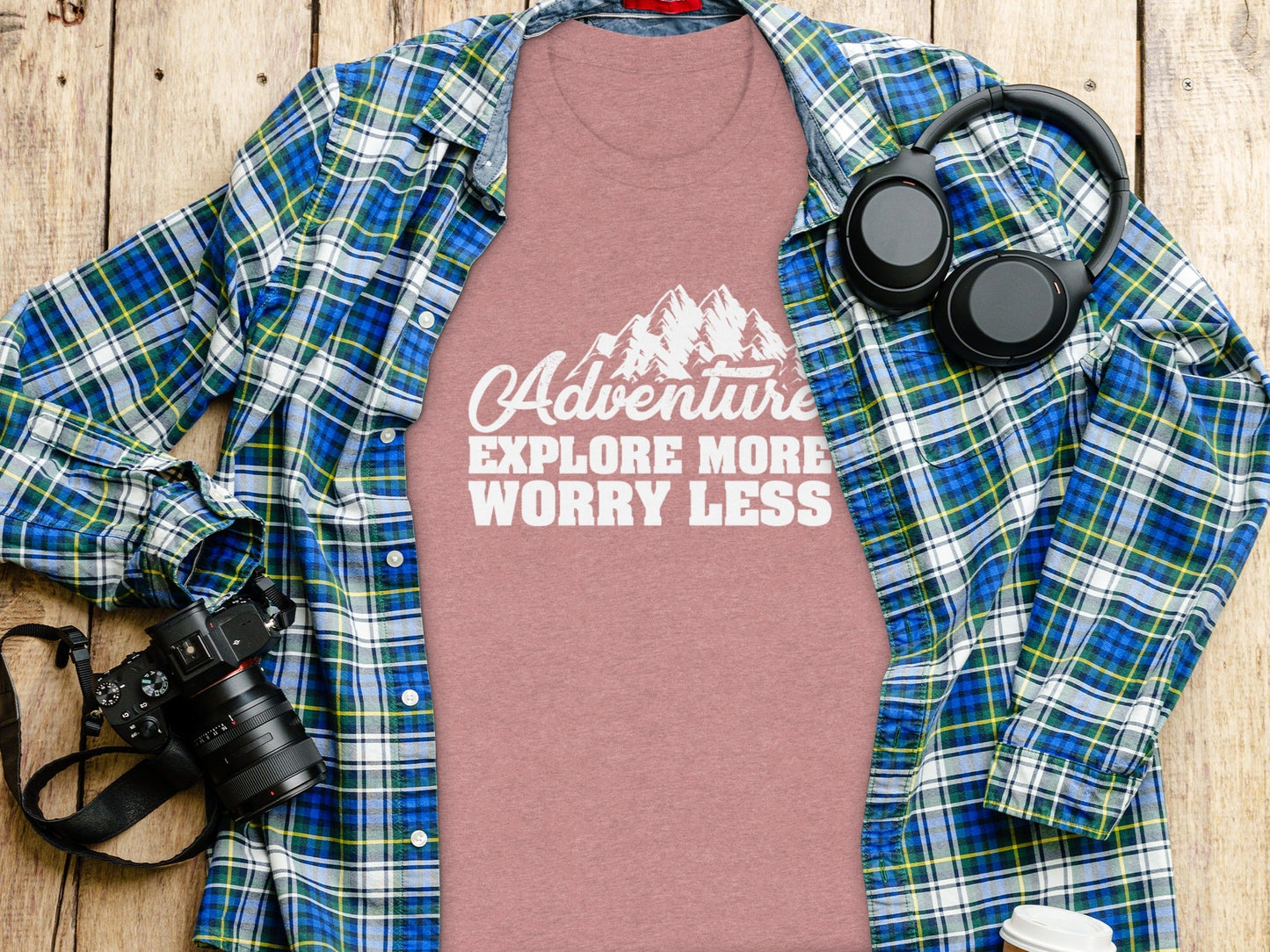 Adventure Explore More Worry Less Mountain Graphic T-Shirt