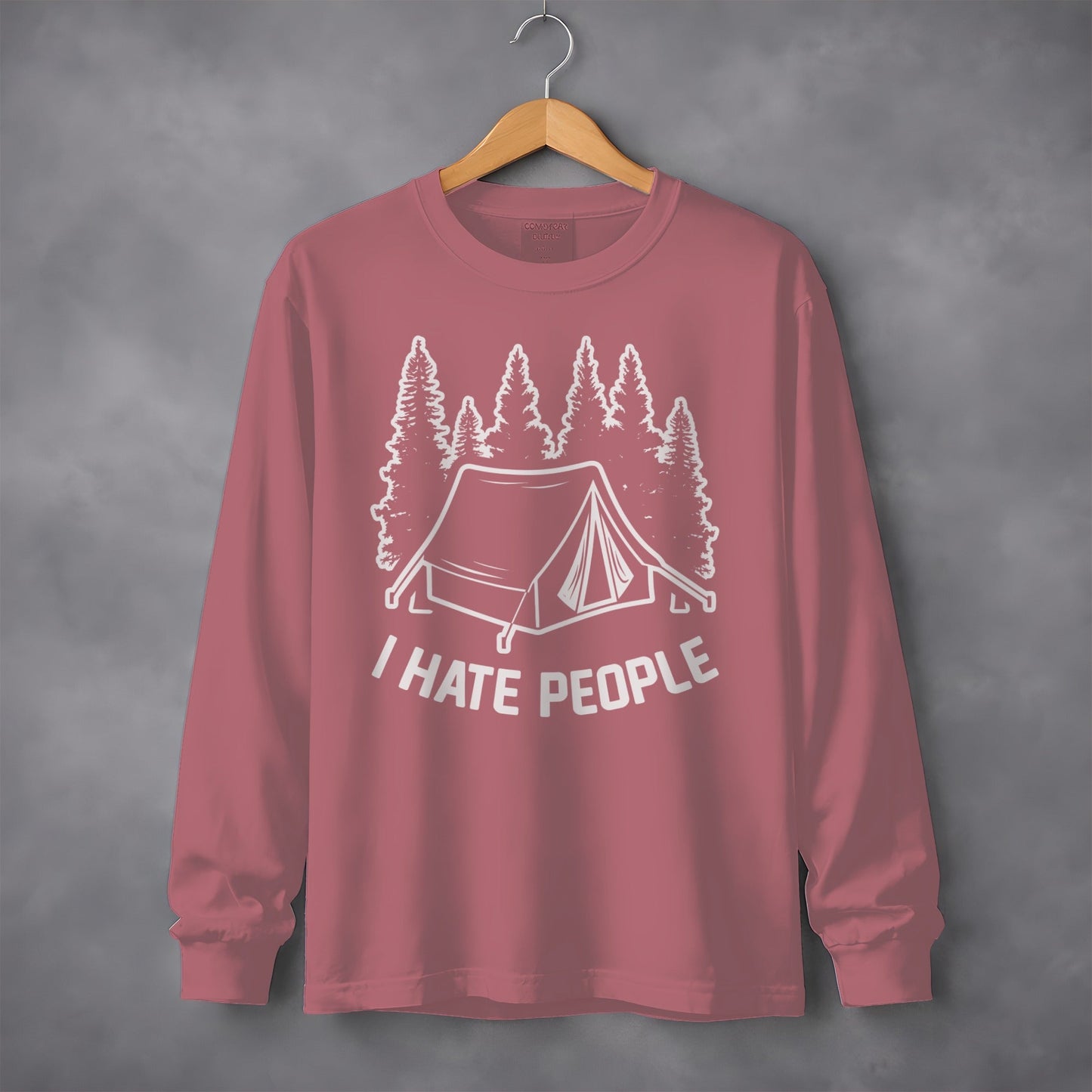 I Hate People Tent In The Forest Illustration Long Sleeve T-Shirt