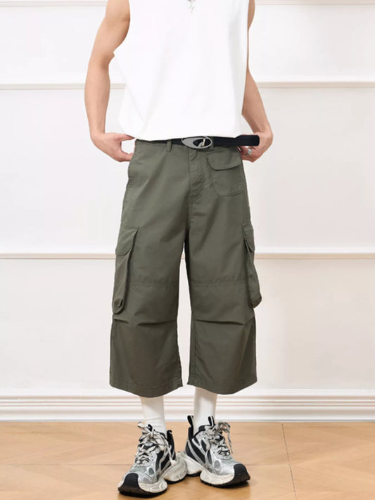 Men's Wide Leg Cropped Cargo Pants