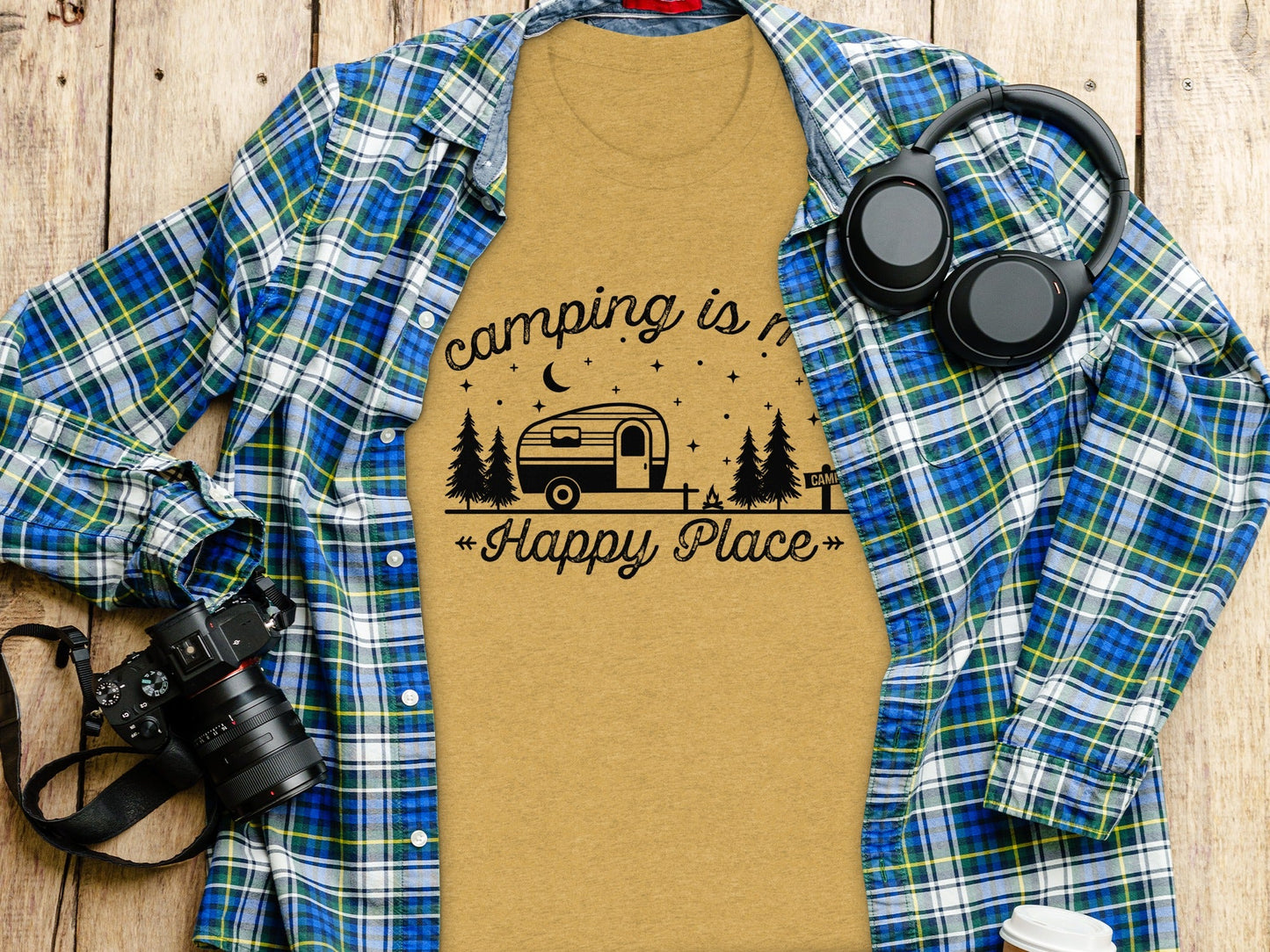 Camping Is My Happy Place Adventure Graphic T-Shirt