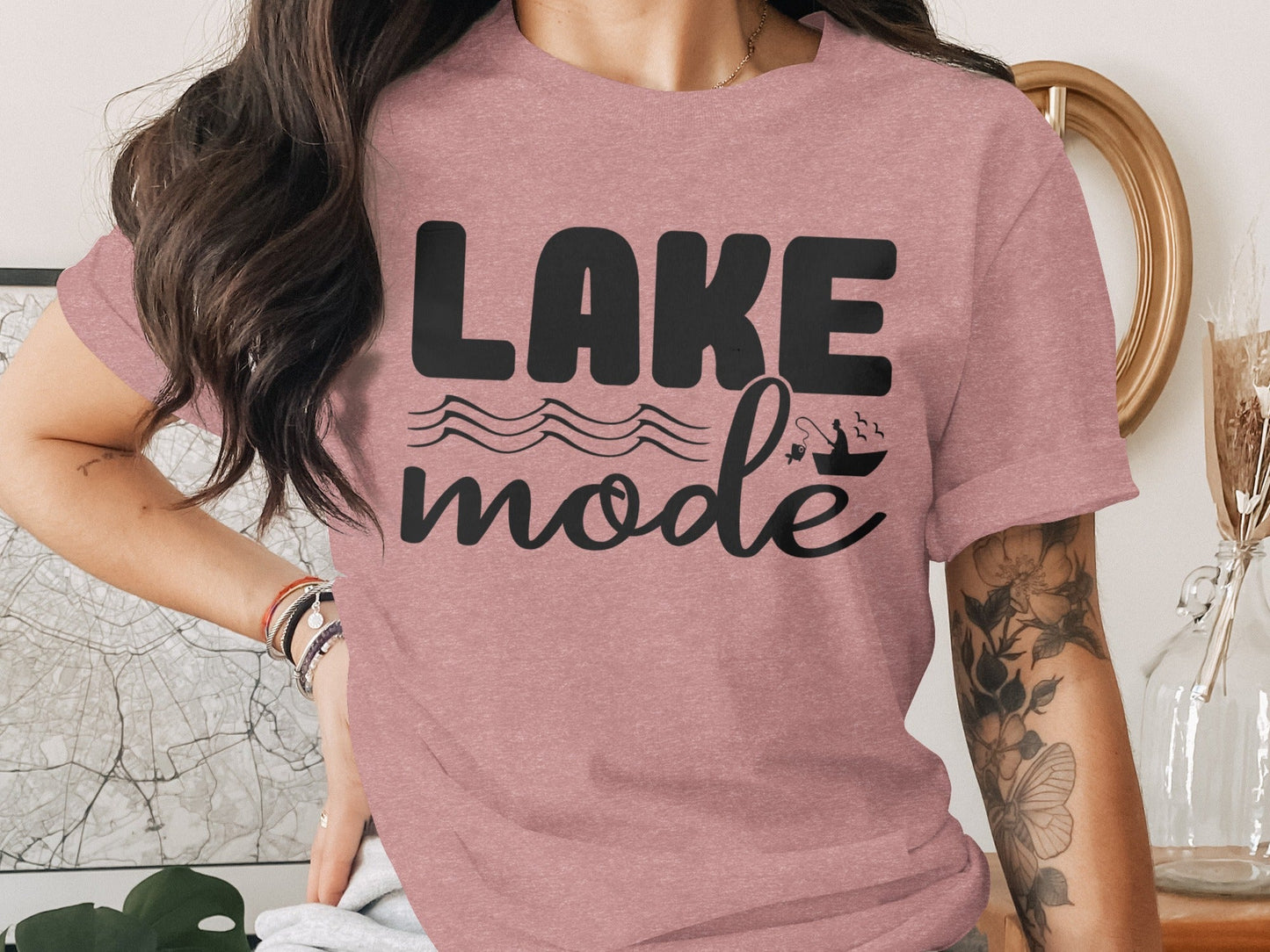 Lake Mode With Fishing Design Graphic Great Outdoors T-Shirt