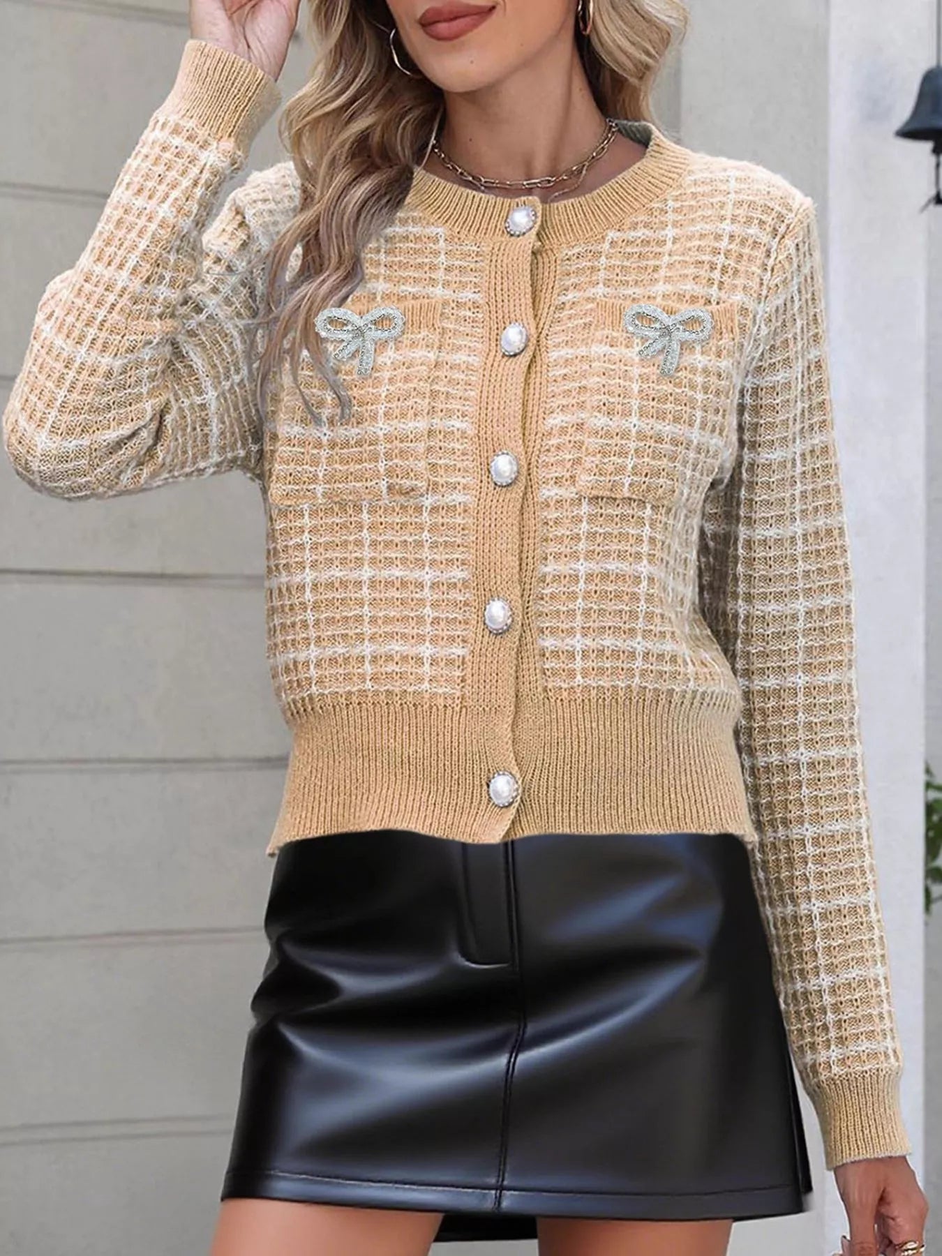 Bow Decor Button Up Cardigan