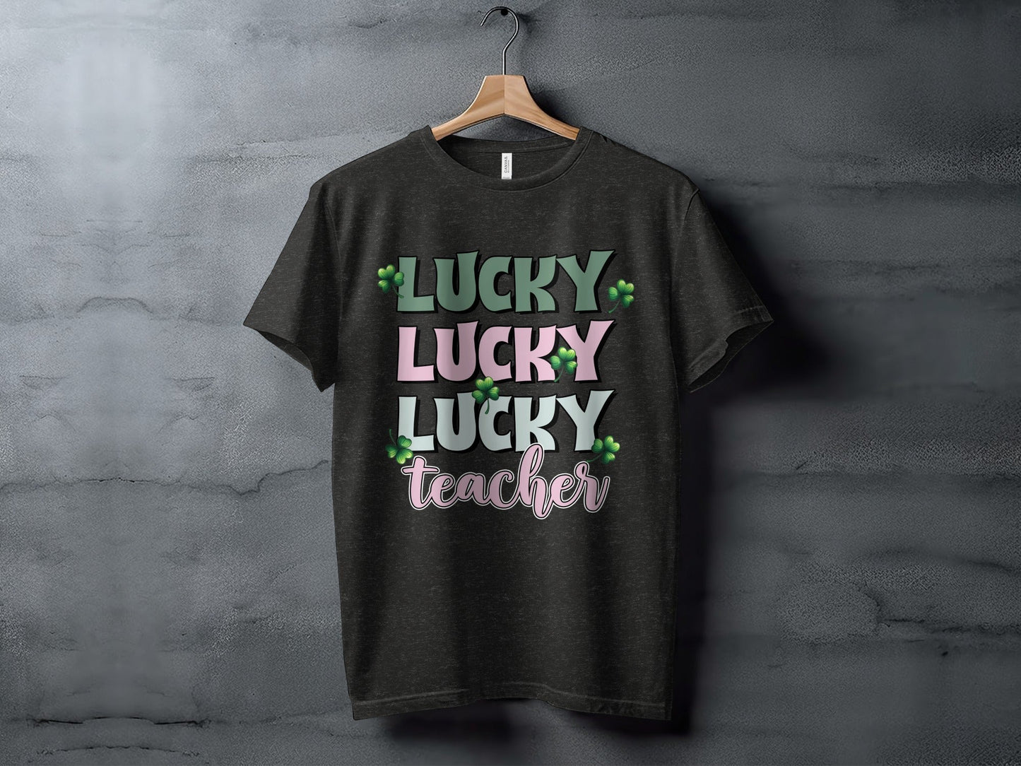 Lucky Lucky Lucky Teacher with Clovers St Patricks Day T-Shirt