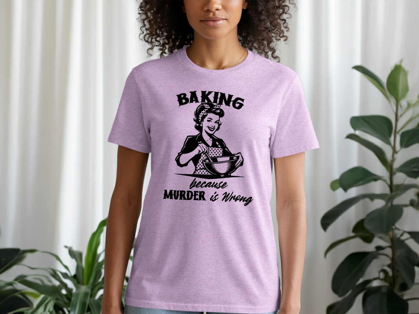 Baking Because Murder is Wrong Kitchen Humor Graphic T-Shirt