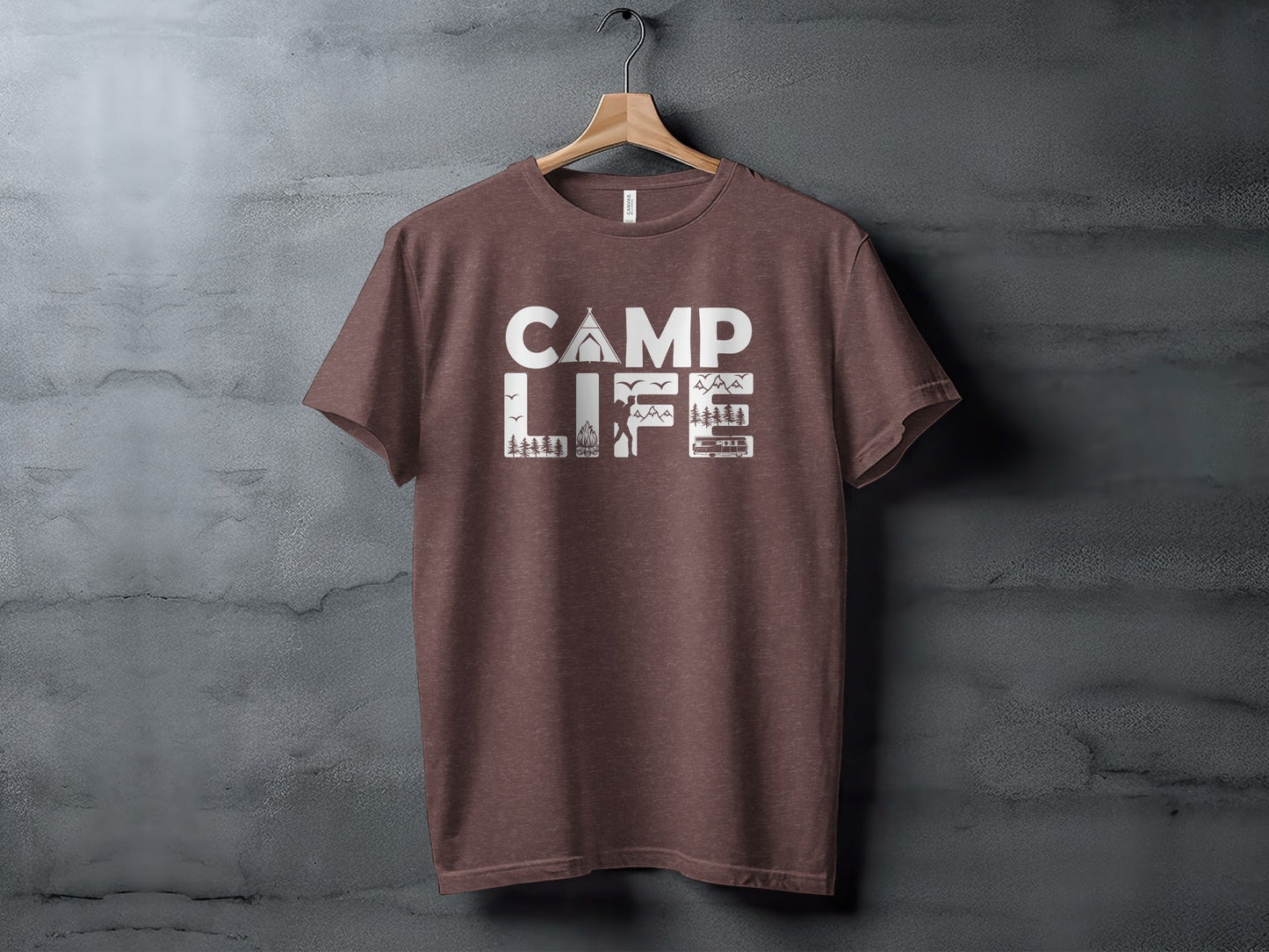 Camp Life Illustration with Tent and Fire Design T-Shirt