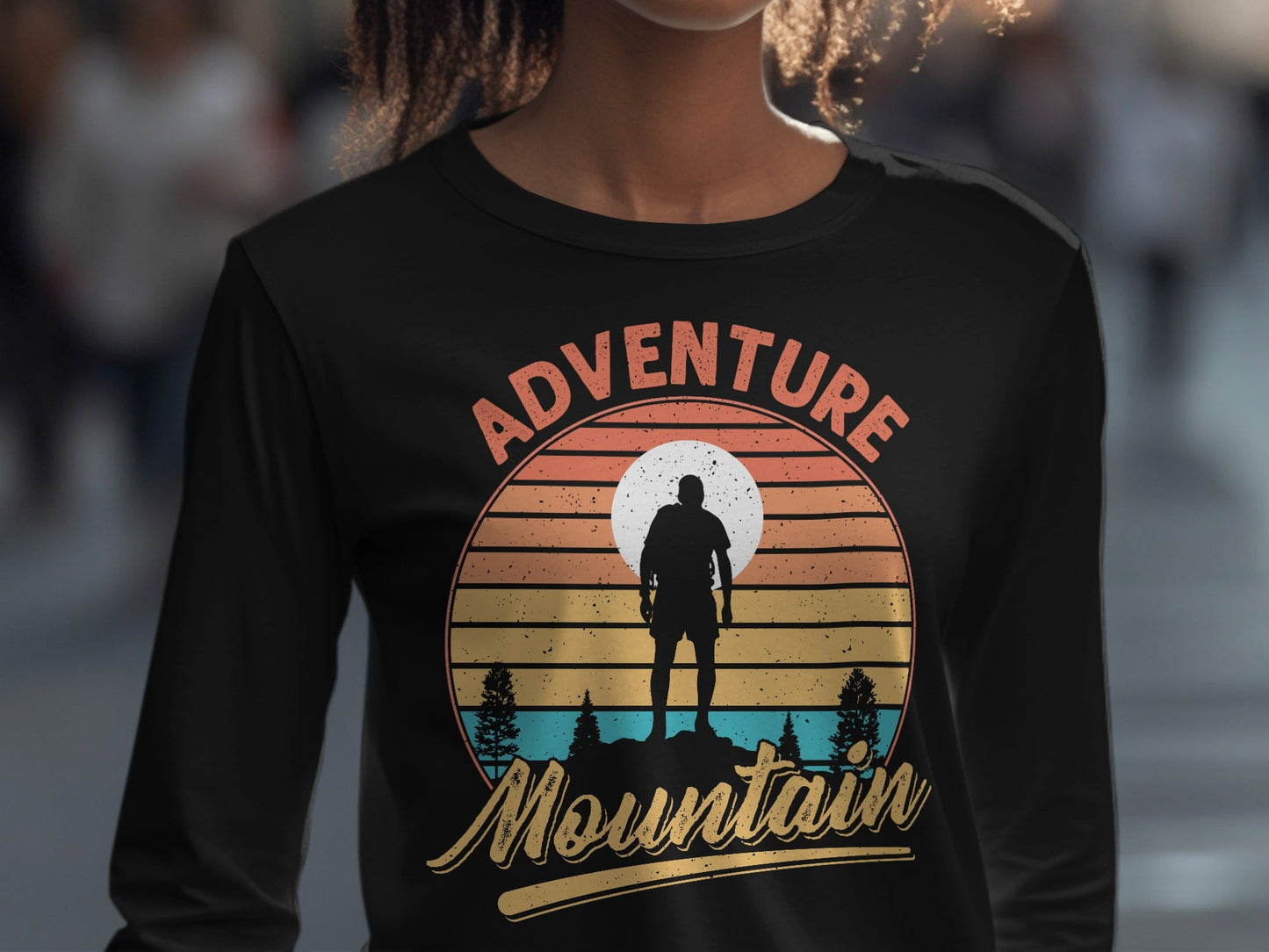 Adventure Above Mountain Sunset Graphic T-Shirt Long Sleeve T-Shirt