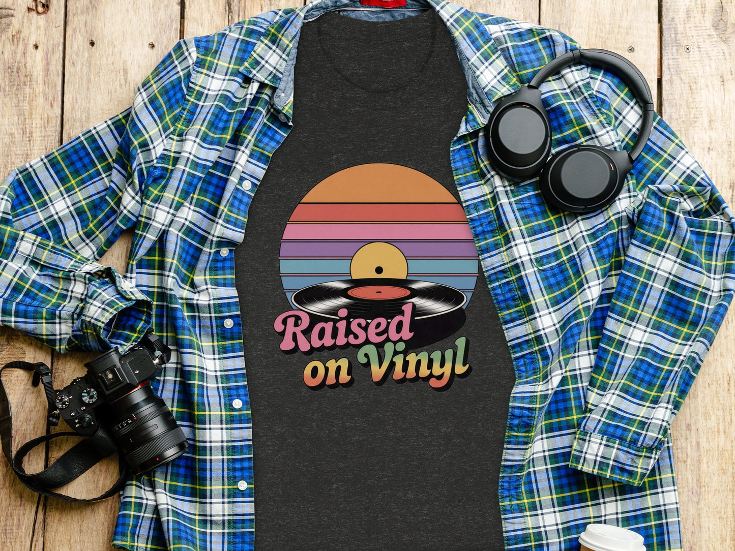 Raised On Vinyl Vintage Retro Style Design Graphic T-Shirt