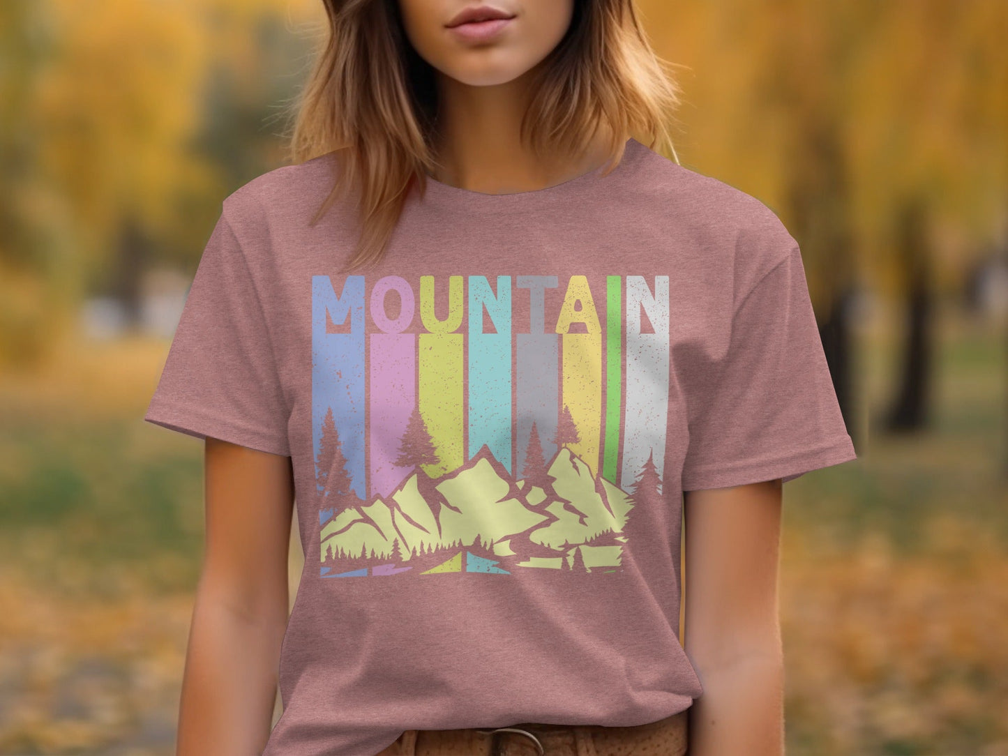 Colorful Mountain Scenery Graphic T-Shirt Long Sleeve T-Shirt