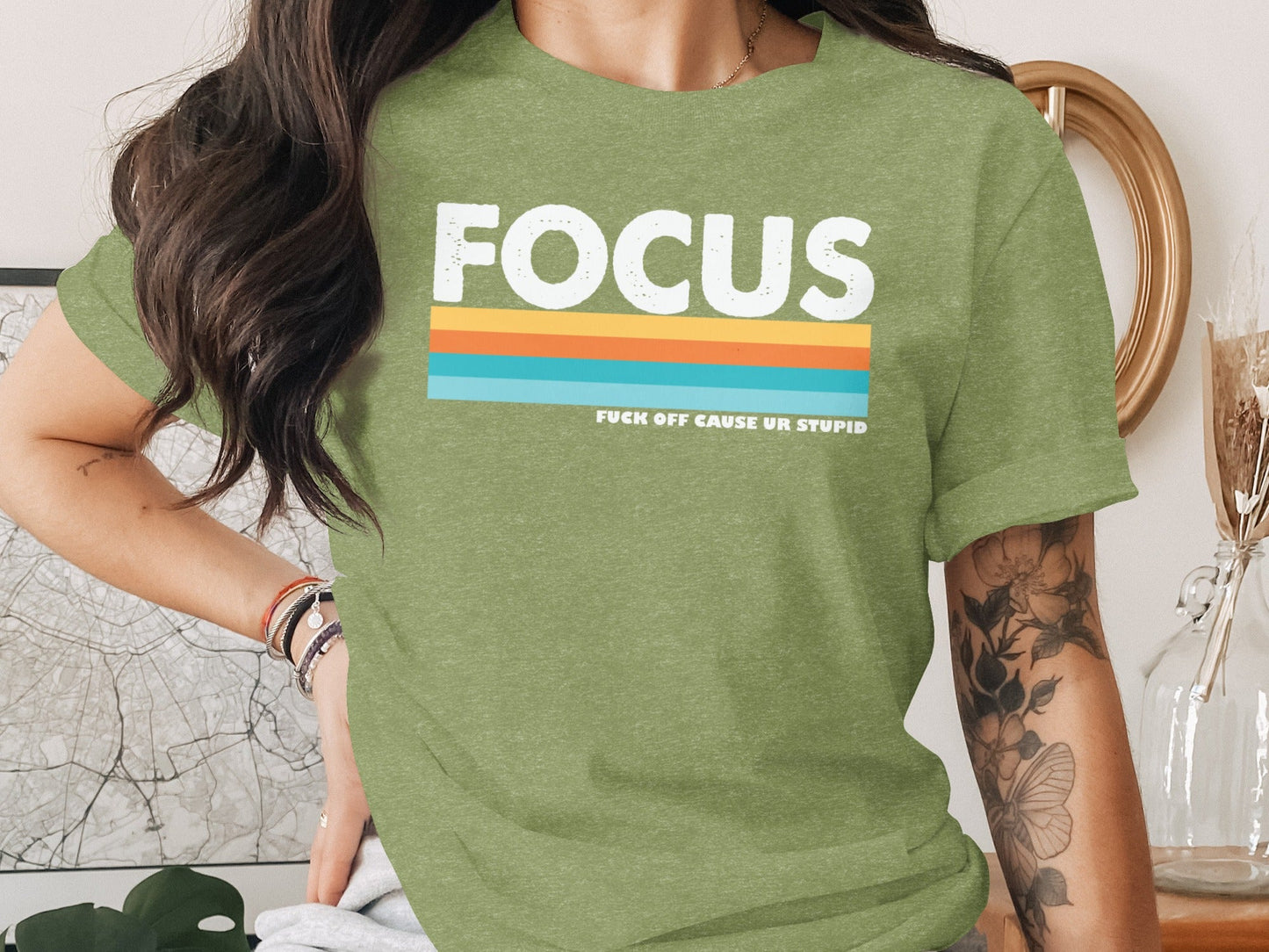 Focus Colorful Stripes with Funny Quote Graphic T-Shirt