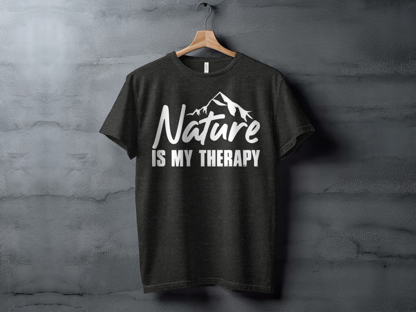Nature is my Therapy White Text with Mountain T-Shirt