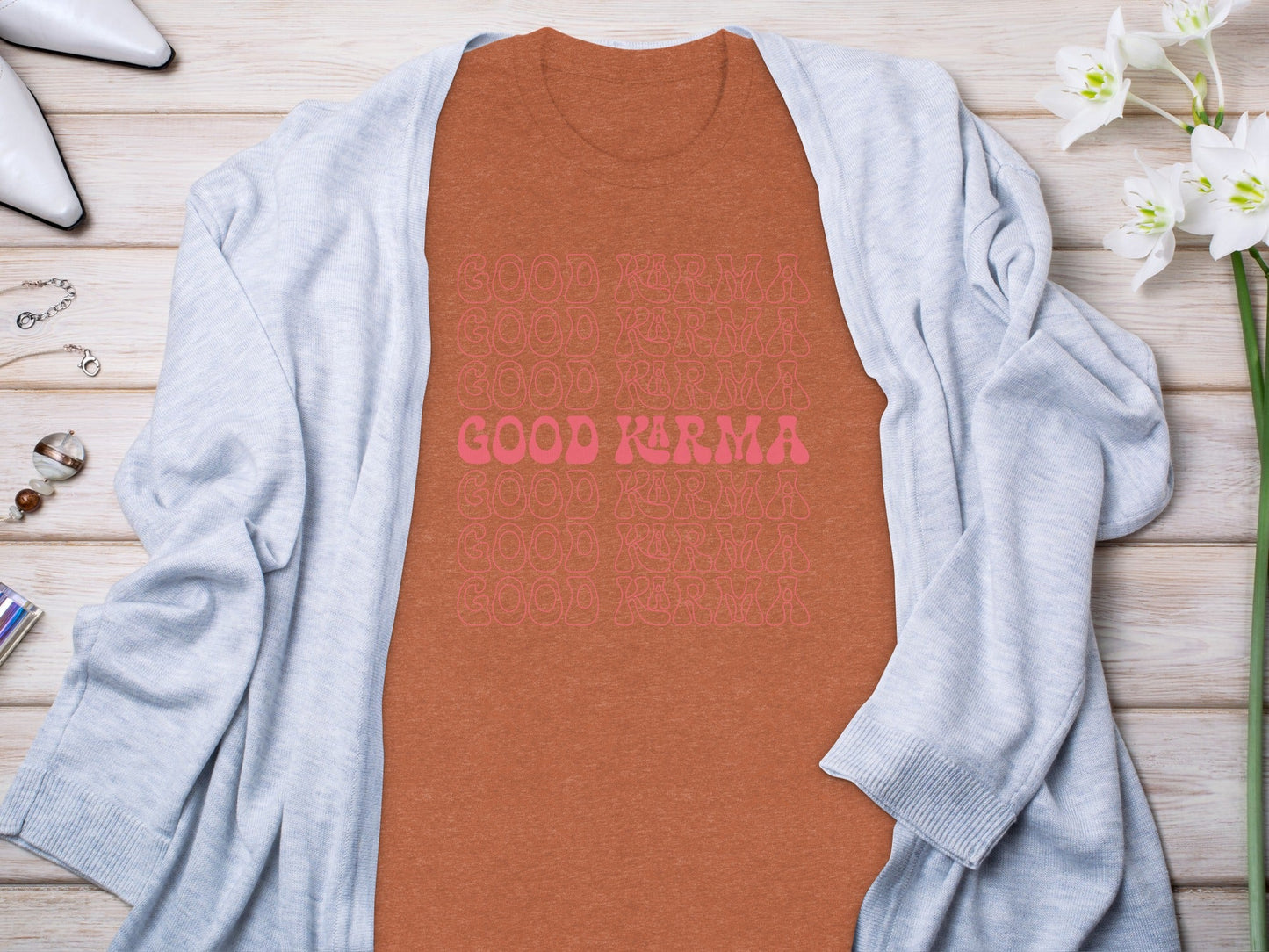 Good Karma Positive Vibes Graphic Design Pattern T-Shirt