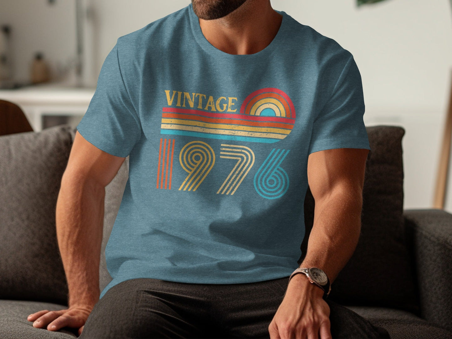 Vintage 1976 Retro Striped Unisex Cotton T-Shirt