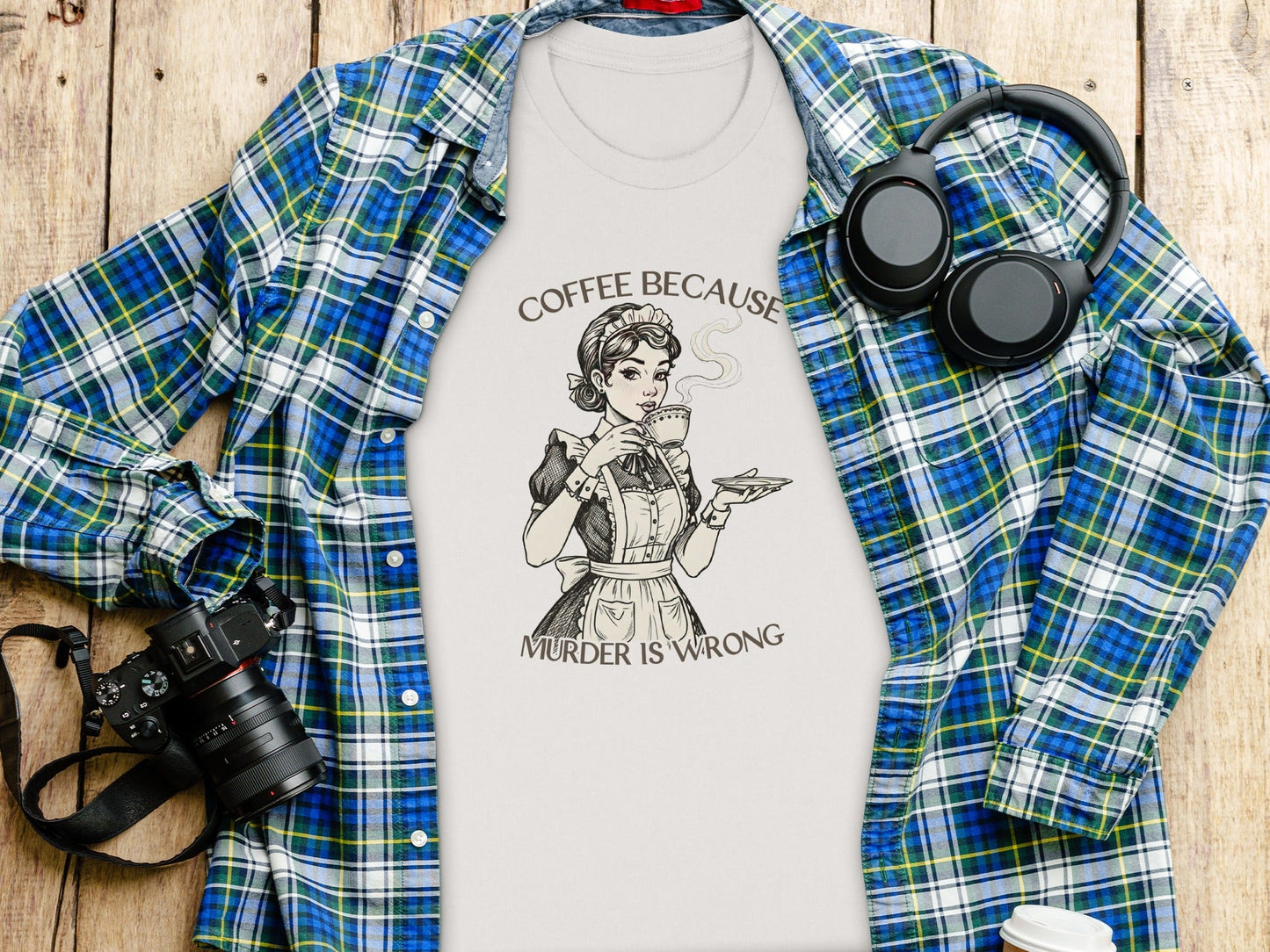 Coffee Because Murder is Wrong Funny Vintage Style T-Shirt