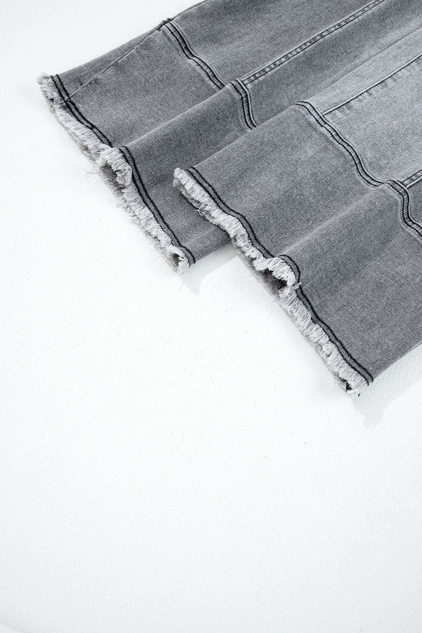 Prussian Blue Drawstring Seam Detail Raw Hem Wide Leg Denim Pants