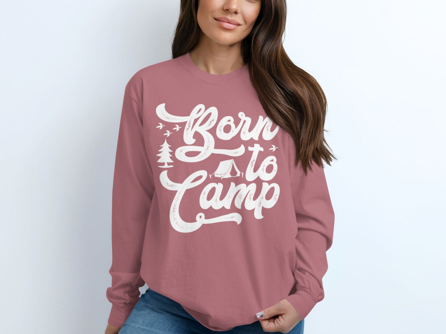 Born To Camp Outdoors Nature Adventure Long Sleeve T-Shirt