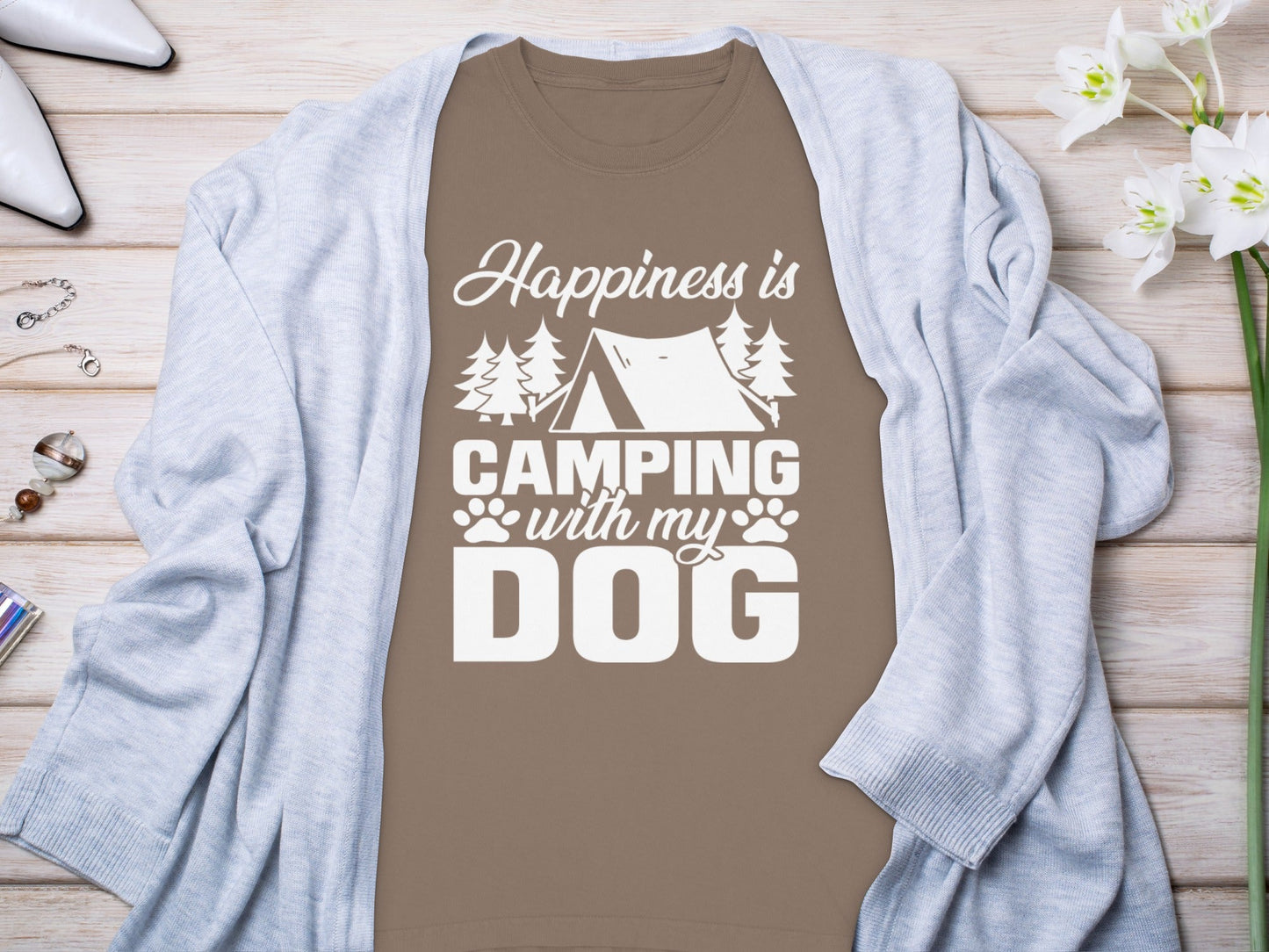 Happiness Is Camping With My Dog Great Outdoor Adventure Long Sleeve T-Shirt