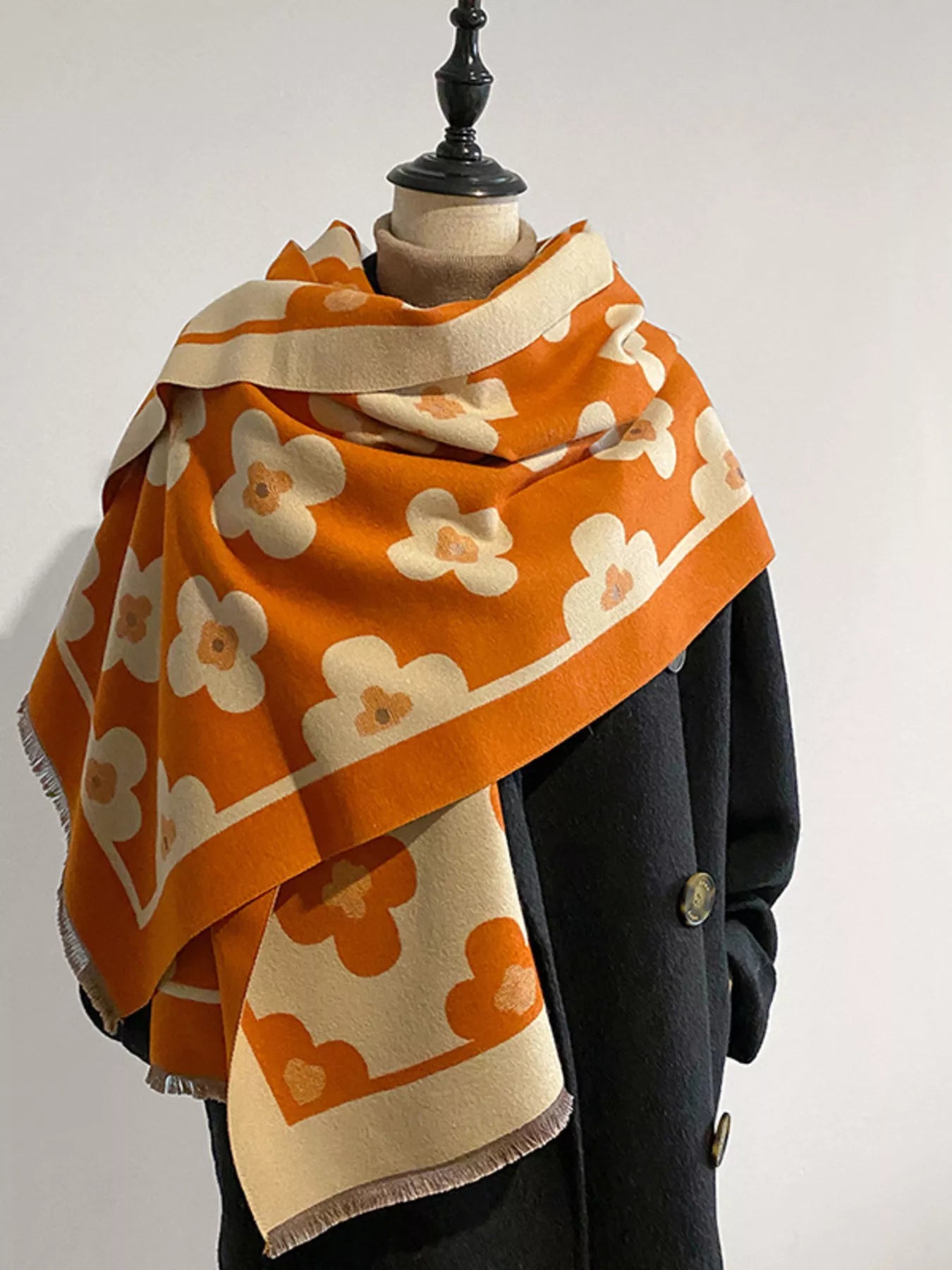 Floral Print Raw Hen Scarf
