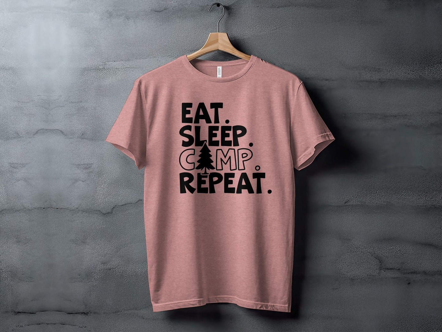 Eat Sleep Camp Repeat With Pine Tree Graphic T-Shirt