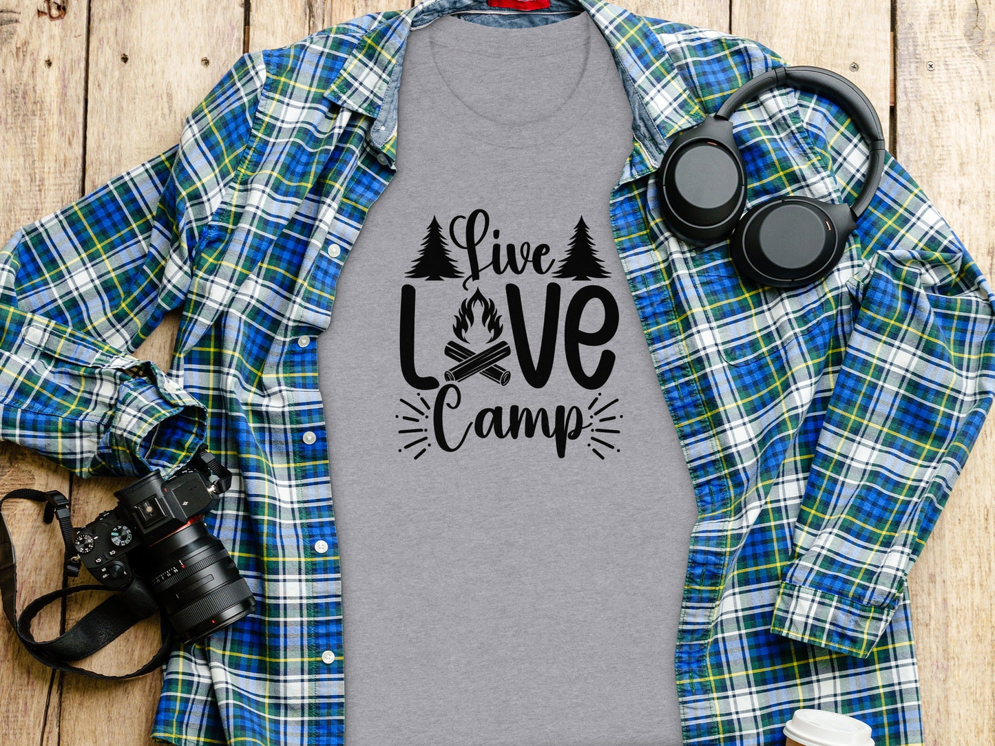 Live Love Camp with Campfire and Trees Graphic T-Shirt