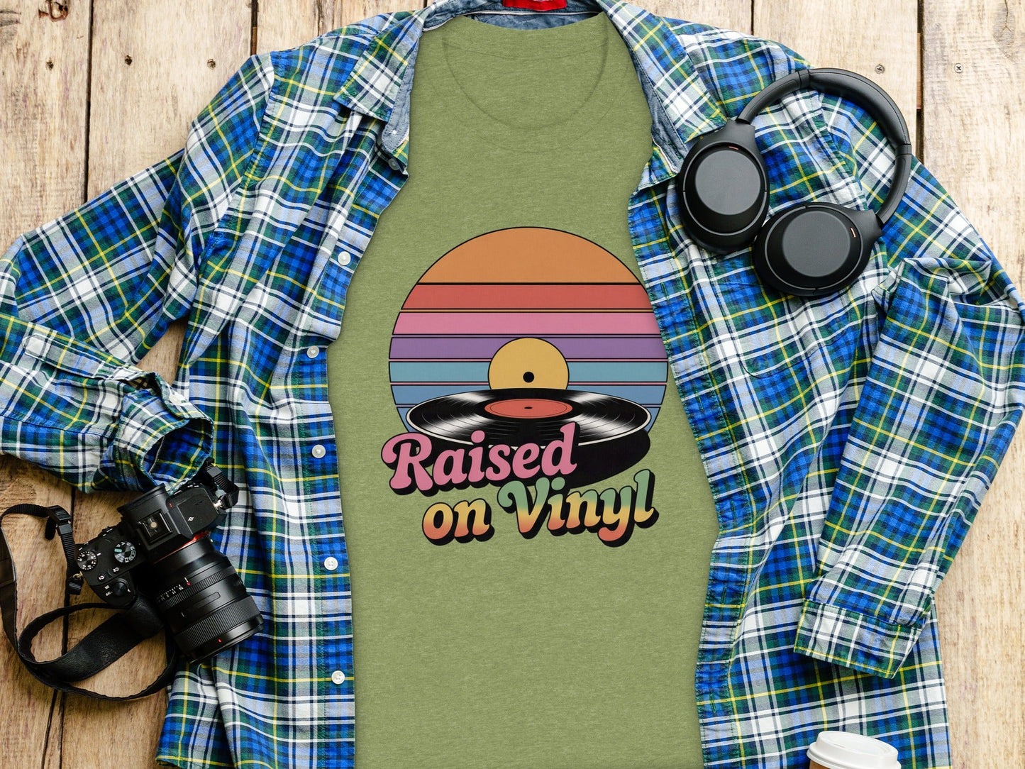 Raised On Vinyl Vintage Retro Style Design Graphic T-Shirt