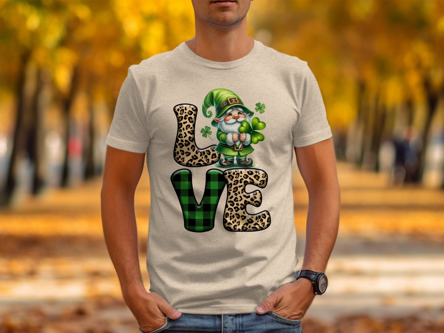 St Patricks Day Gnome T-Shirts, Leopard Print LOVE, Lucky Clover T-Shirts, Irish T-Shirts, Green Plaid T-Shirts, Unique St Paddys Day