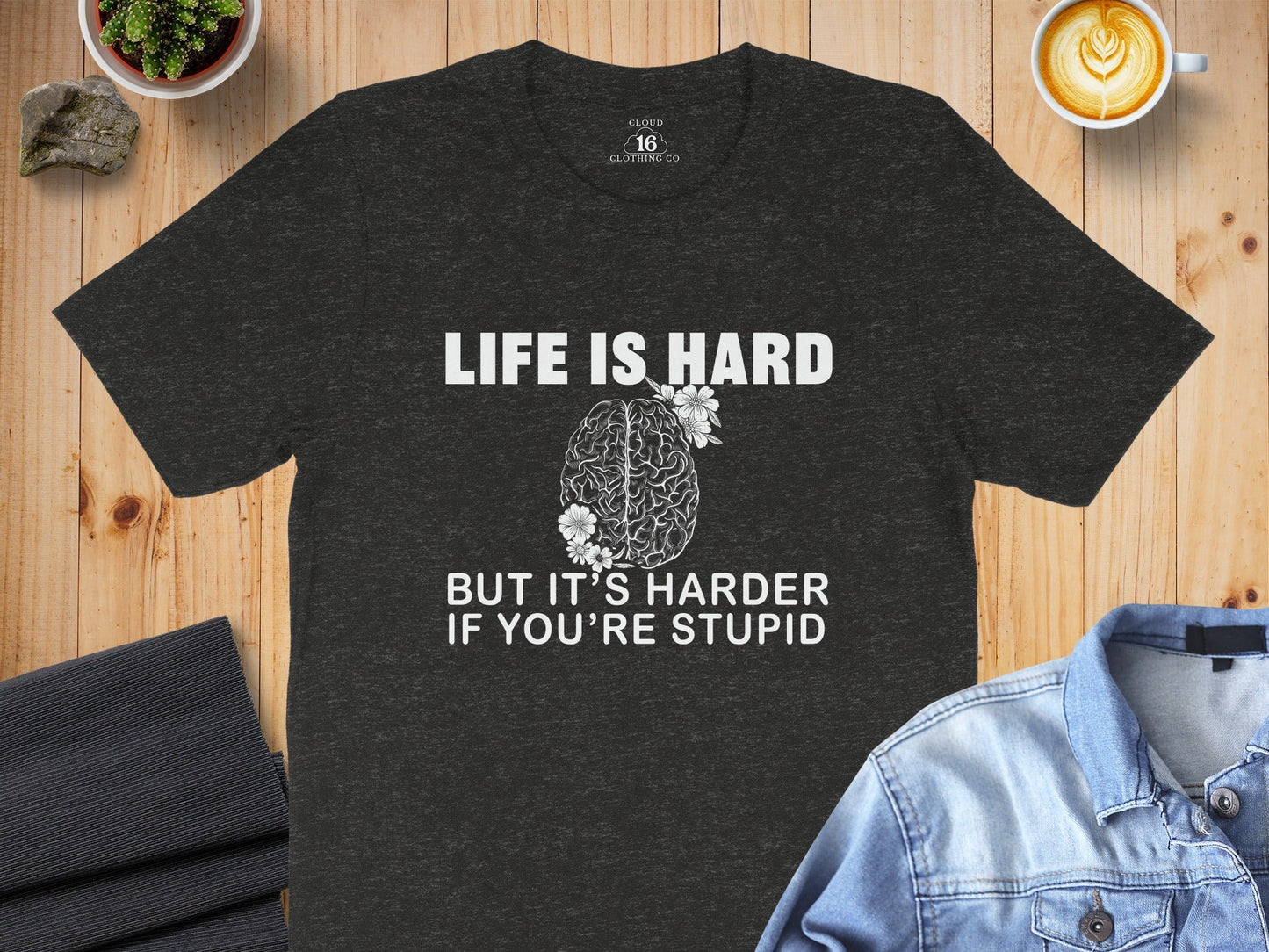 Life is Hard Brain With Flowers Graphic Novelty T-Shirt