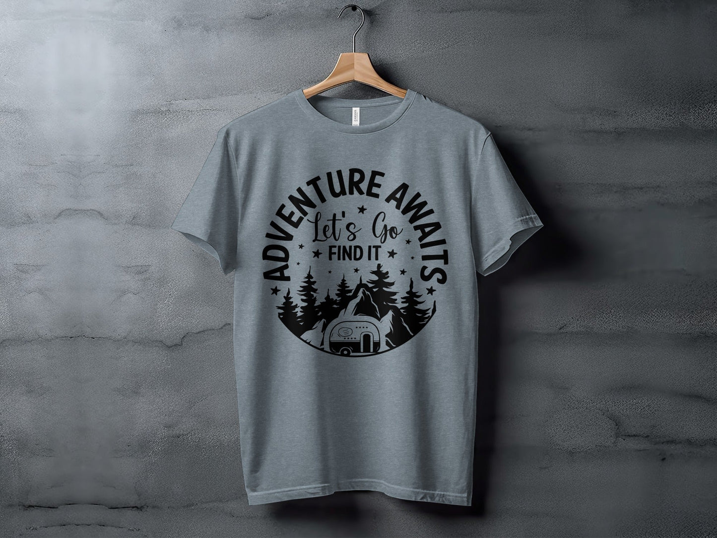 Adventure Awaits Let's Go Find It Silhouette Camper T-Shirt