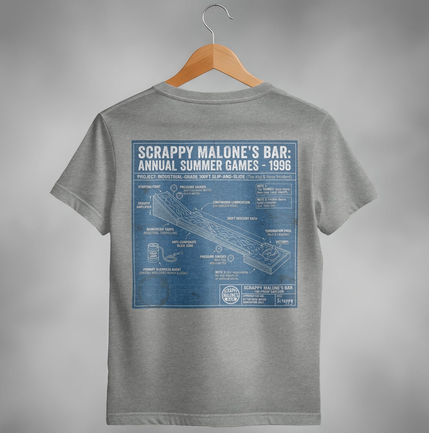 Scrappy Malone's 96 Summer Games Blueprint Tee - Retro Graphic