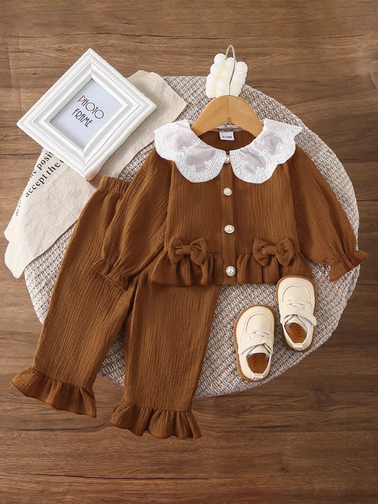 Children's Ruffle Trim Bow Decor Baby Set