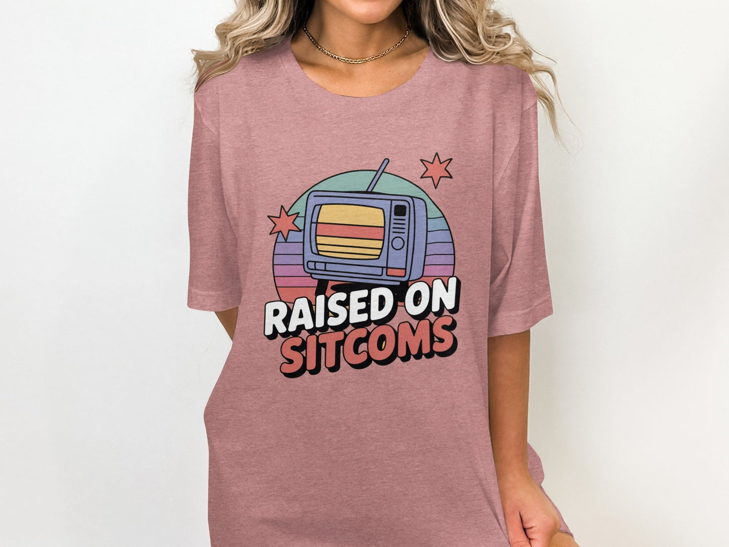 Raised On Sitcoms Retro Television Funny Design T-Shirt