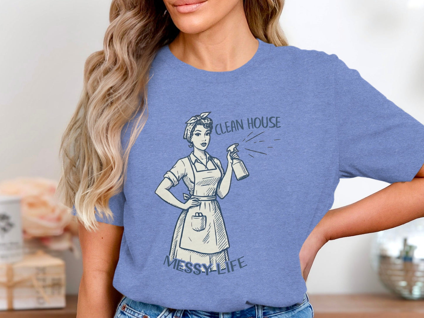 Clean House Messy Life Funny Housewife Humor Design T-Shirt