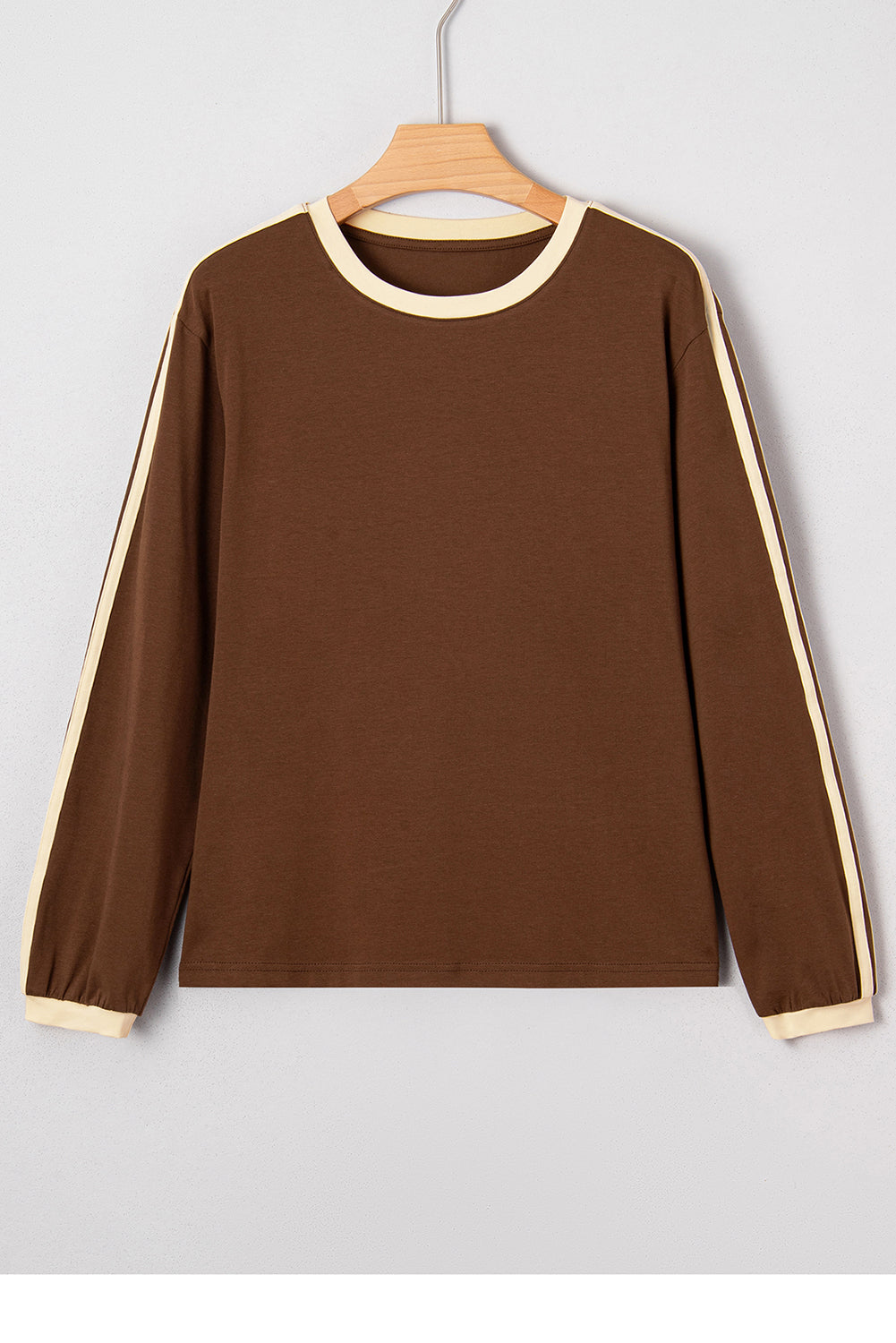 Malani Varsity Striped Crew Neck Long Sleeve Top - Dark Brown